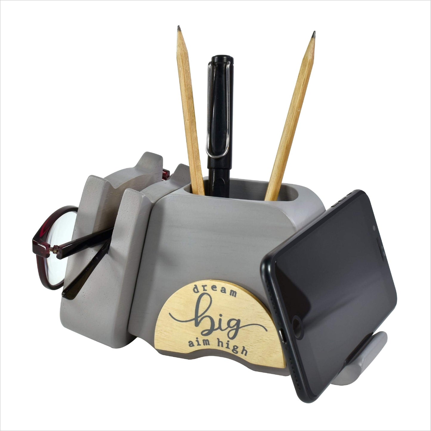 I'm Wood Multipurpose Eyeglass Phone Pen & Pencil Holder Stand Stationery Desk Organizer