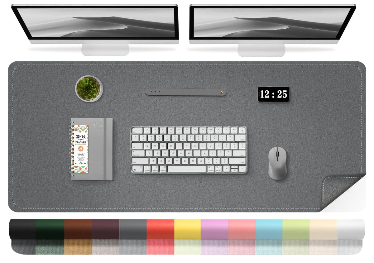 Leather Desk Pad Protector, 47.2'' x 23.6'', Suede Base Sewing Desk Blotter, Non-Slip Office Mat