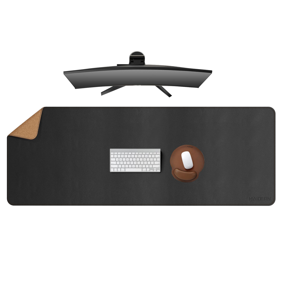 MAIDERN 51.2”x 19.6” Cork & Leather Desk Pad, Large Desk Mat (Black)