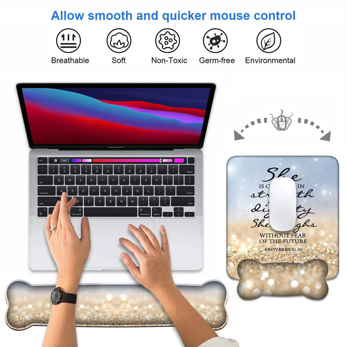 Wrist Rest Support Ergonomic Gel Mouse Pad & Memory Foam Keyboard Set, Non-Slip Rubber PU Base for