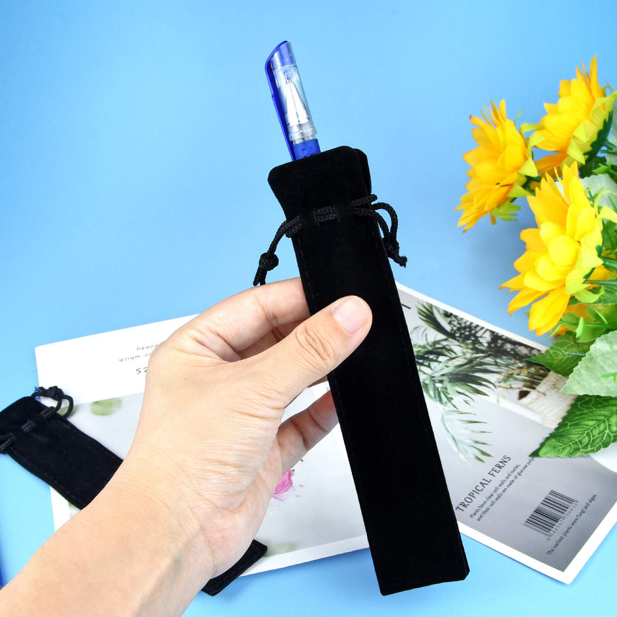 SUMERSHA 100pcs Velvet Pen Pouch Drawstring Pen Bag Single Pen Sleeve Holder for Office Business