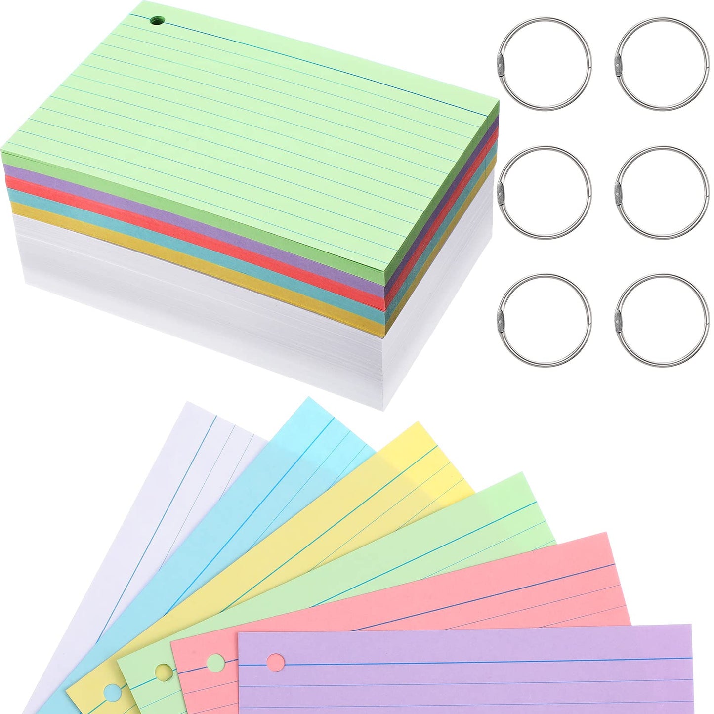 Epakh 300 Pcs Index Cards with Rings, 4 x 6 Inch, Light Color
