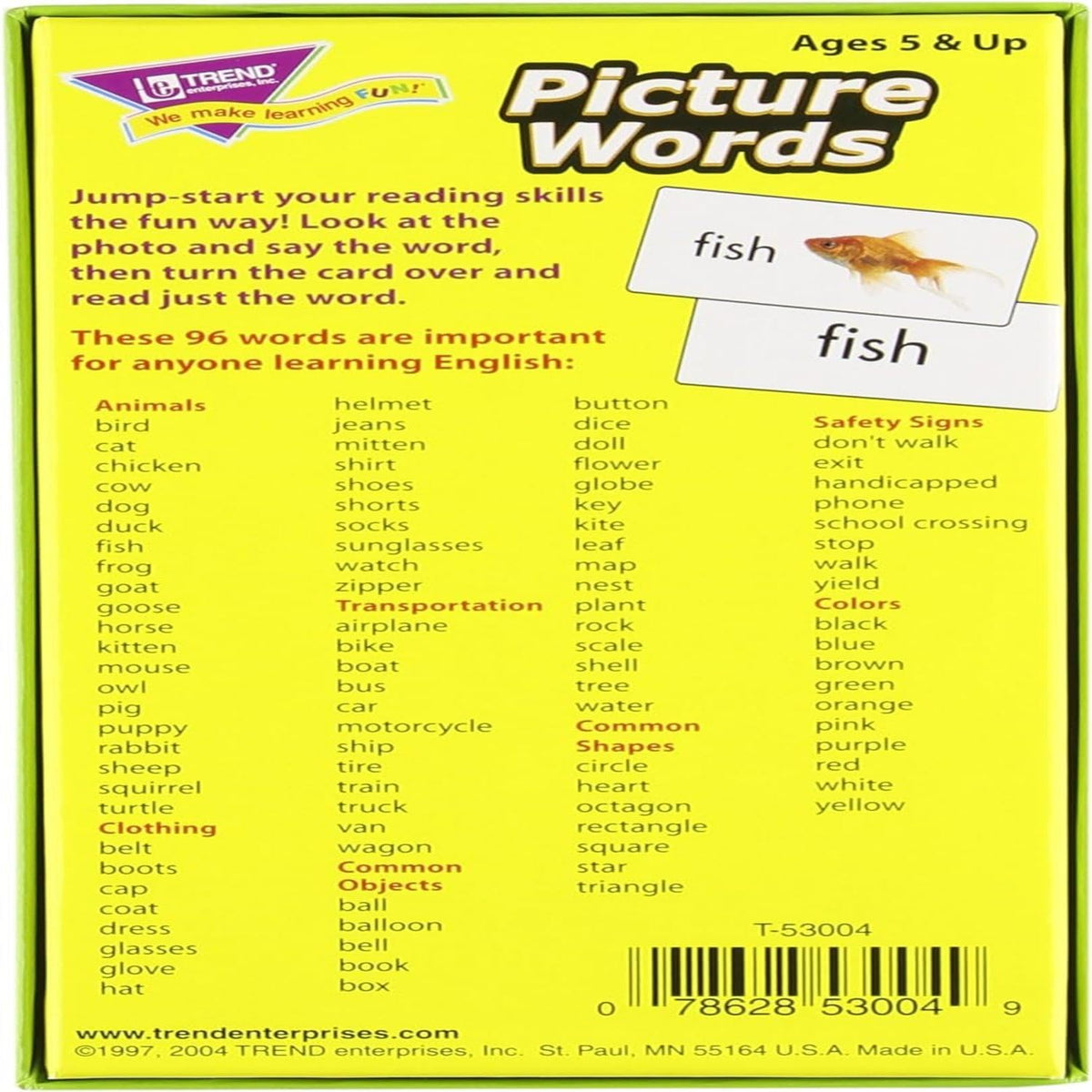 Trend Enterprises Picture Words Skill Drill Flash Cards for Reading, 96 Ct