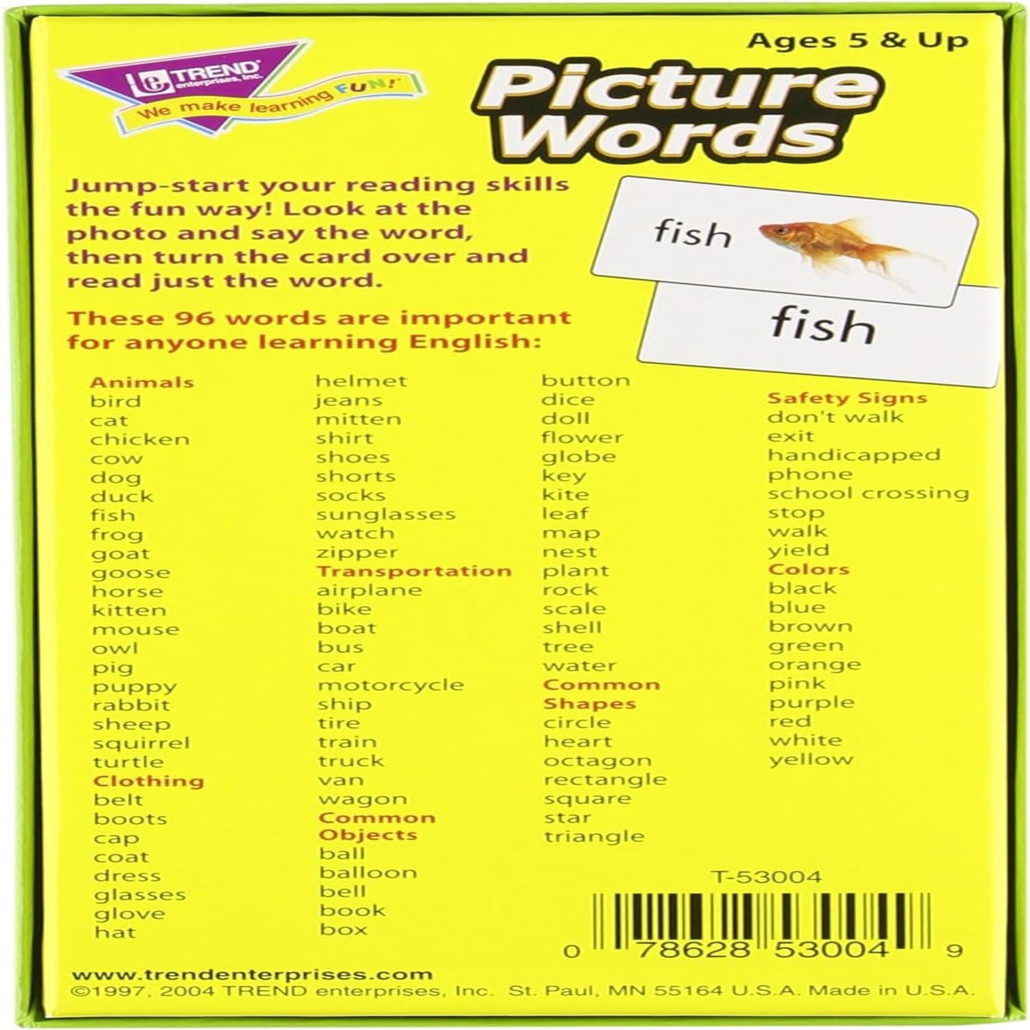 Trend Enterprises Picture Words Skill Drill Flash Cards for Reading, 96 Ct