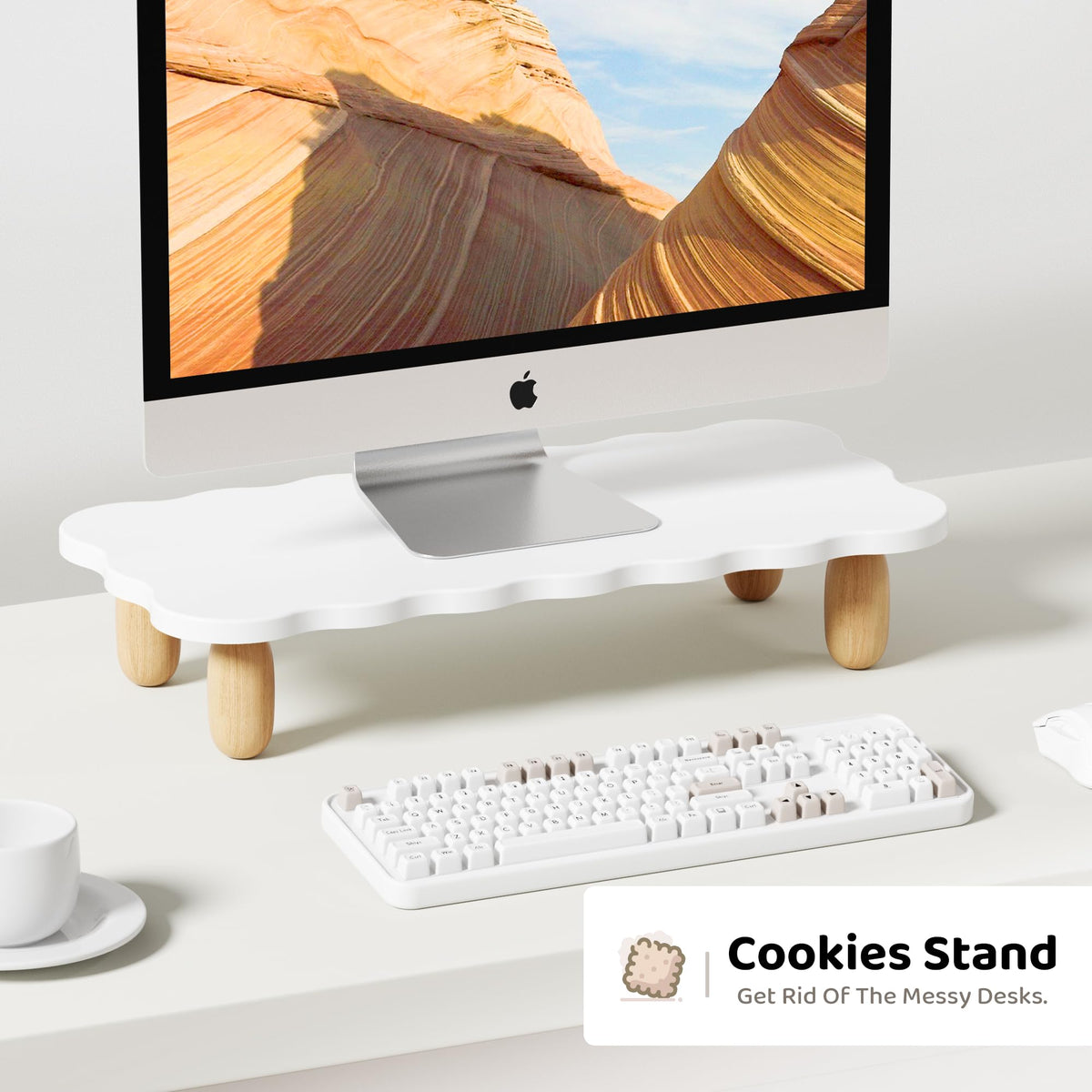 AFOOYO Monitor Stand Riser, Cookie-Shaped Sturdy Wood Computer Monitor Stand for Desk, Ergonomic