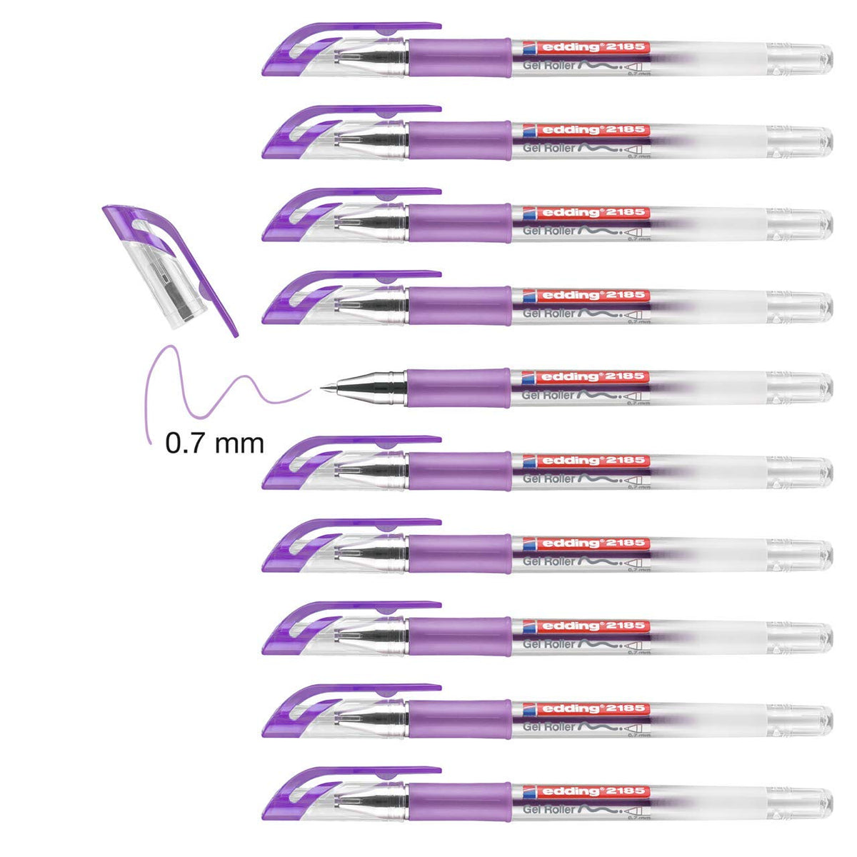 edding 2185 Gel Roller - Violet - Box of 10-0.7 mm - Gel Pen for Writing, Drawing, Colouring
