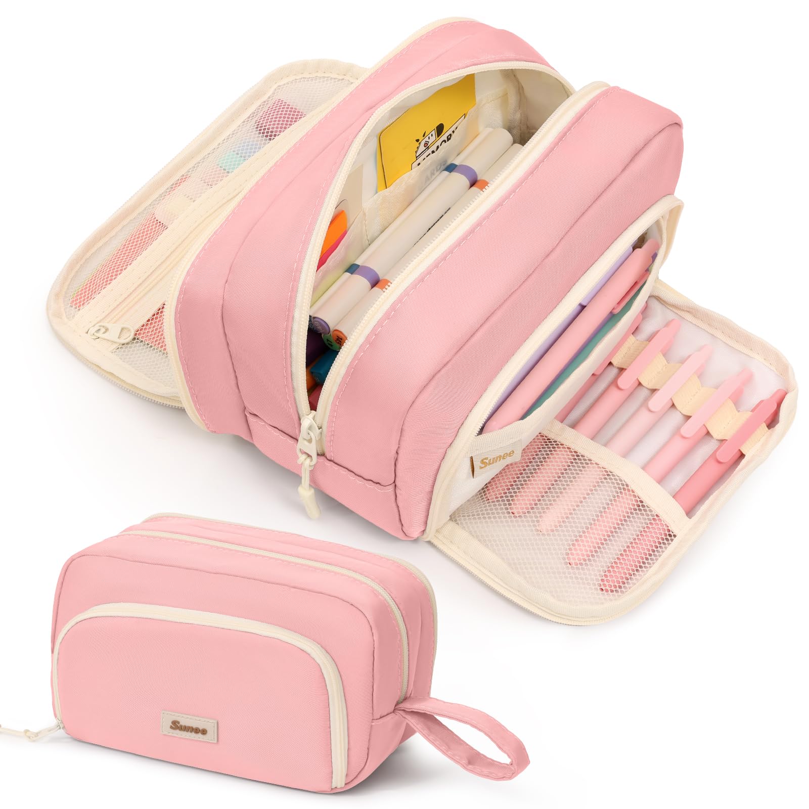 SUNEE Large Pencil Case, Big Capacity Pen Pouch with 3 Compartments, Kawaii Cute Pencil Bag with