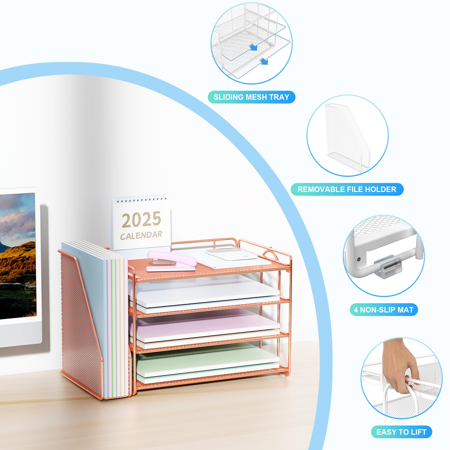 Spacrea Desk Organizers and Accessories, Paper Organizer for Desk with File organizer, Desk