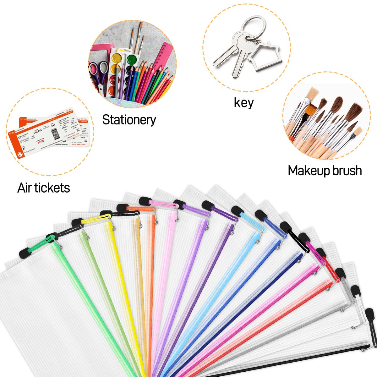 EOOUT 72pcs Pencil Pouches, Small Mesh Zipper Pouch, 16 Colors, 9.5x4.5 Inches for Bills, Cash