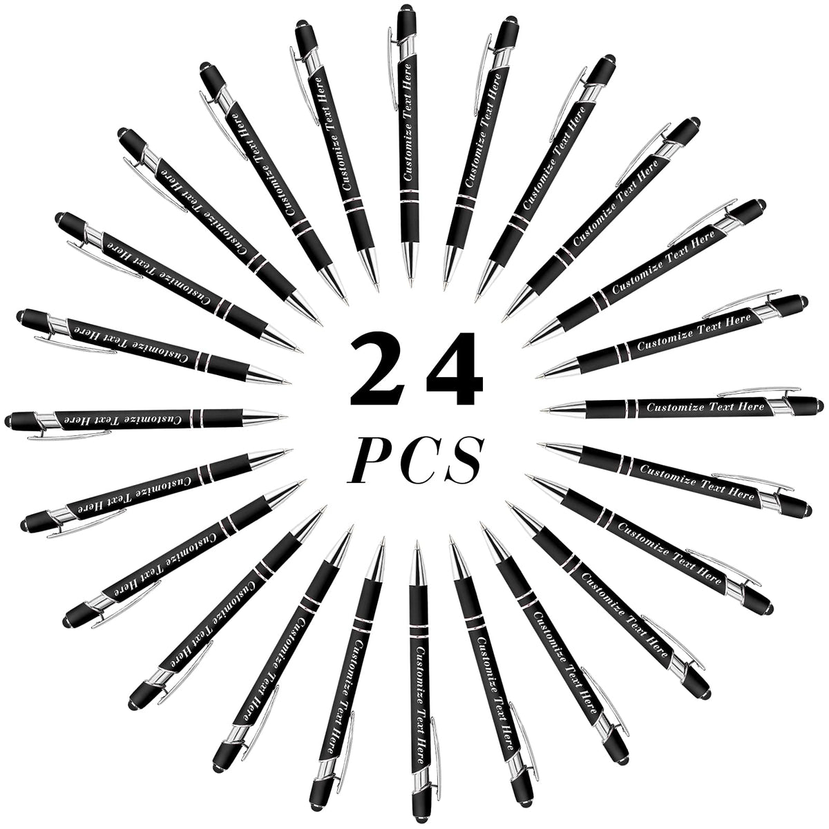 Personalized Pens Bulk with Stylus Tip 24 Pcs Custom Engraving Ballpoint Pens with Name Message