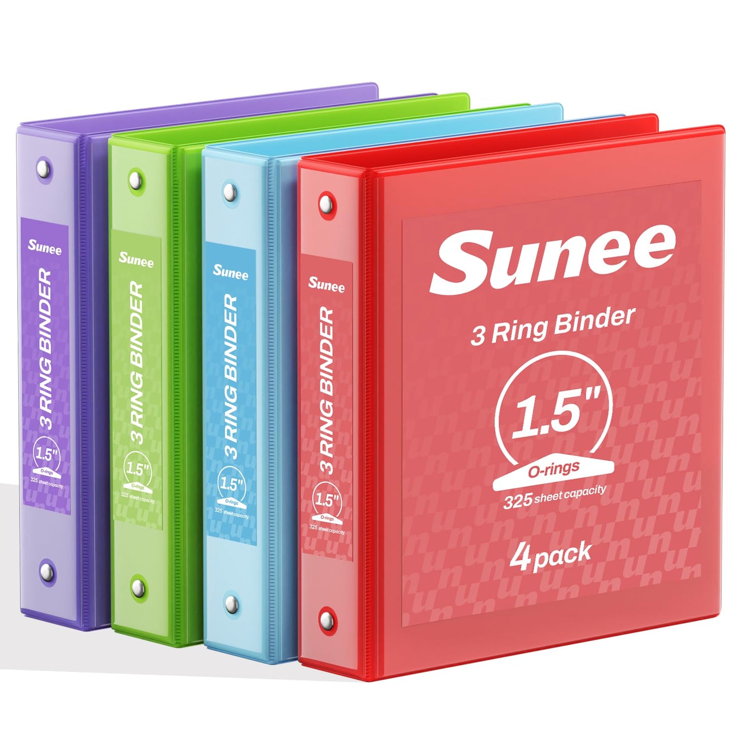 SUNEE 1.5 Inch Binders 3 Ring 4 Pack, 1 1/2 Inch Classic 4-Color Binder Set (8.5x11 Inches) for