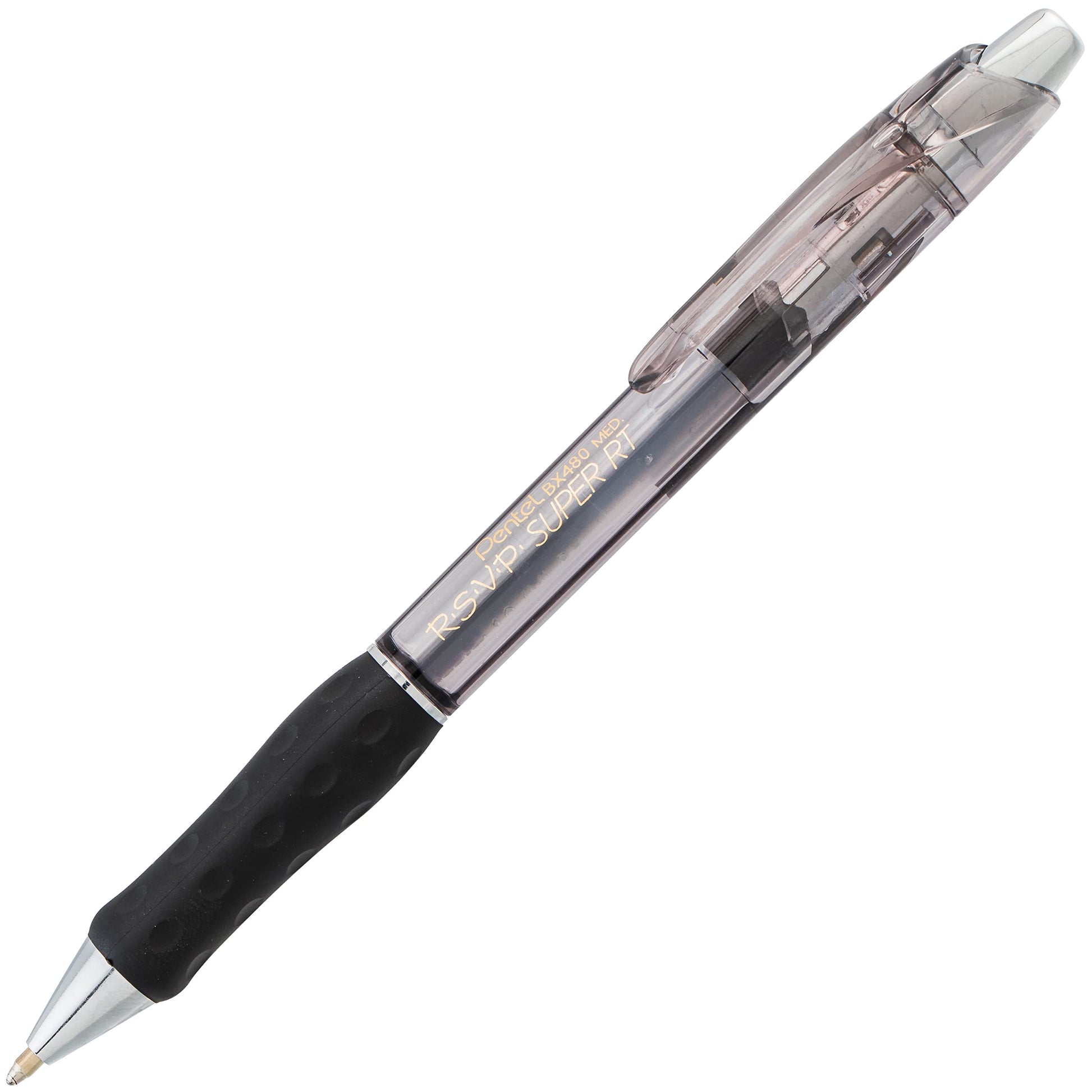 Pentel RSVP Super RT Ballpoint Pen, (1.0mm) Medium Line, Black Ink, Box of 12 (BX480-A)