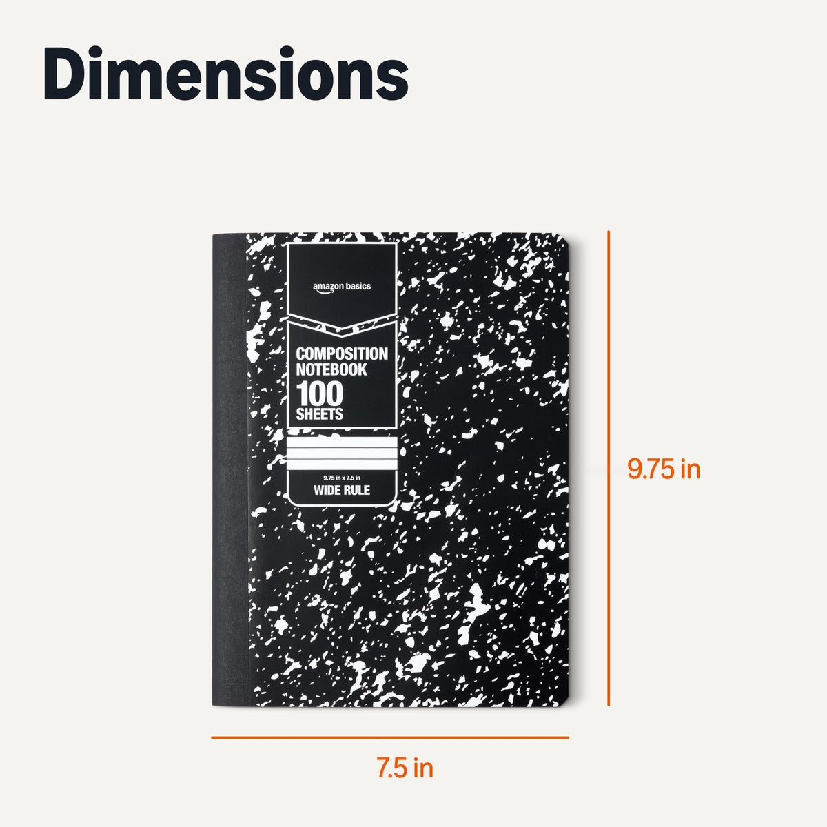 Amazon Basics Composition Notebook, Wide Ruled, 100 Sheets, 9.75" x 7.5", Marble Black, Sturdy