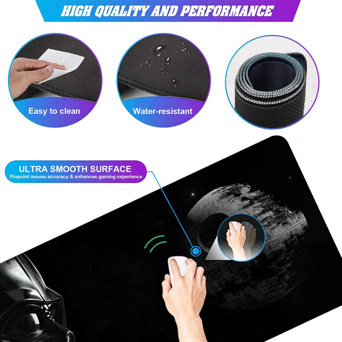 Large Mouse Pad XXL,Mousepad with Stitched Edges & Non-Slip Rubber Base-High Speed Surface-Laptop
