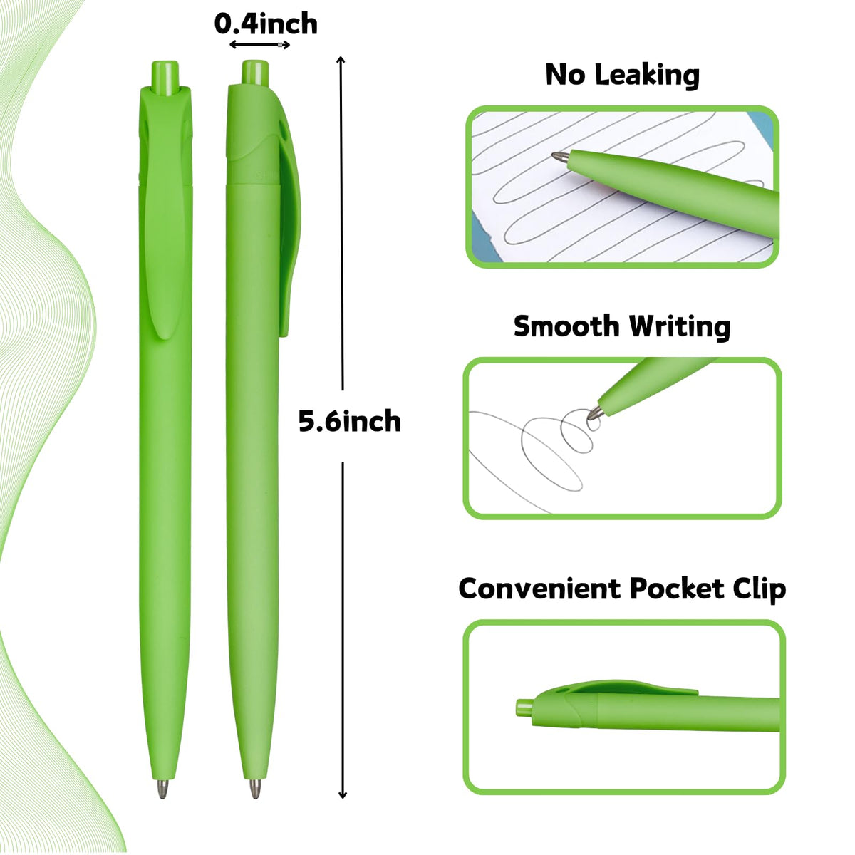 Wiaziert BallPoint Pens, 50 Pack (BLACK Ink),Bulk Pens, Light Green Barrel,Click Pens for Office