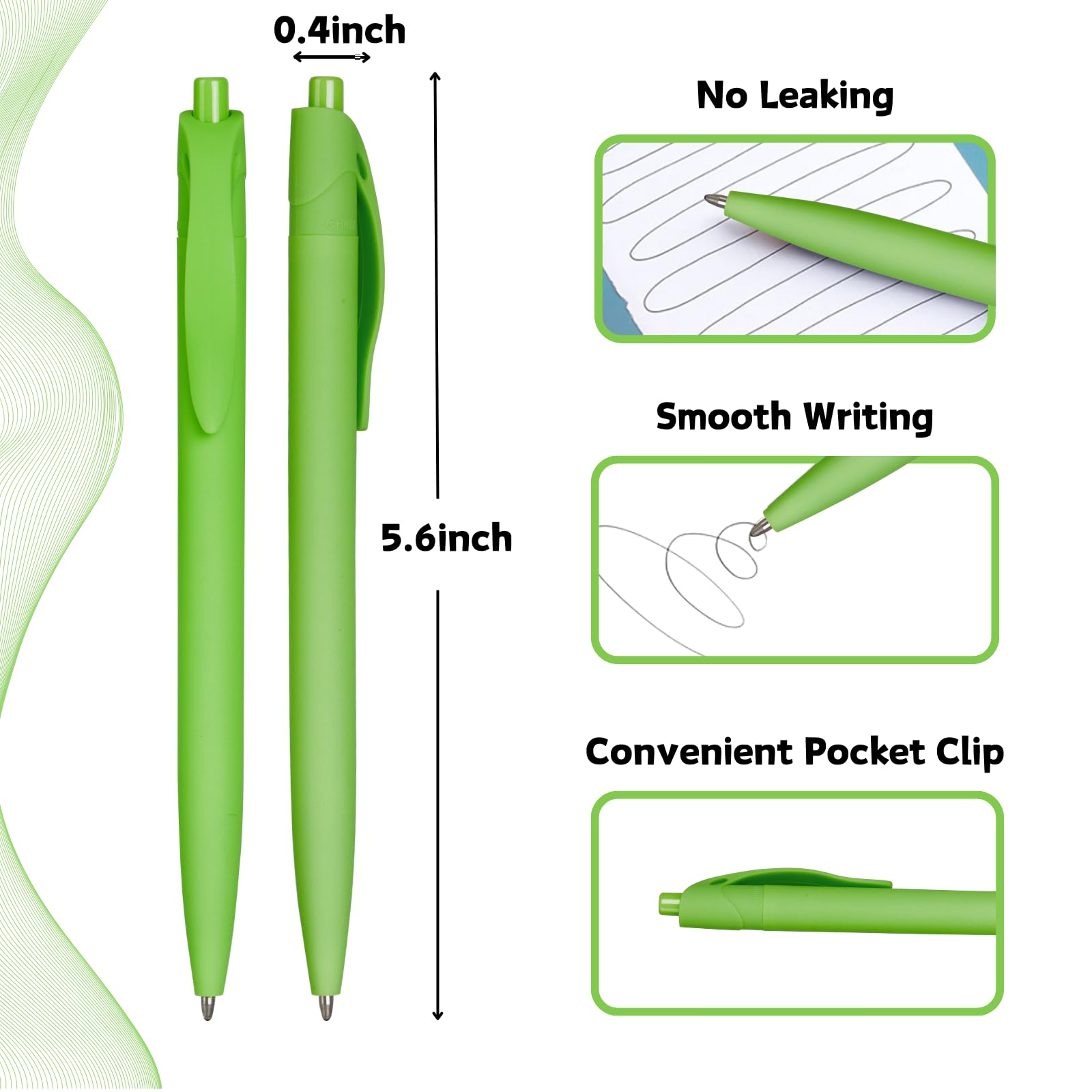 Wiaziert BallPoint Pens, 100 Pack (BLACK Ink),Bulk Pens, Light Green Barrel,Click Pens for Office