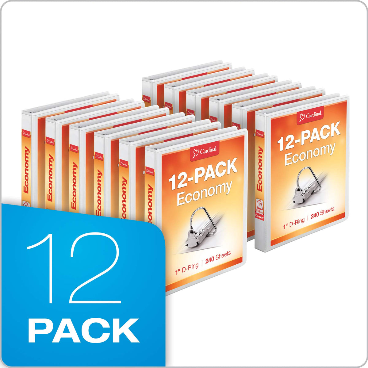 Cardinal Economy 3-Ring Binders, 1", Slant-D Rings, Holds 240 Sheets, ClearVue Presentation View