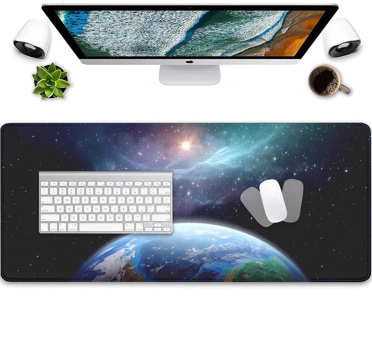 Earth and Starry Sky Large Desktop Mouse Pad, Desk Mat for Keyboard and Gaming, Office Home Work