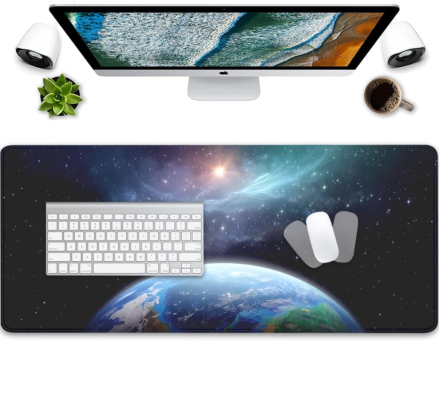 Earth and Starry Sky Large Desktop Mouse Pad, Desk Mat for Keyboard and Gaming, Office Home Work