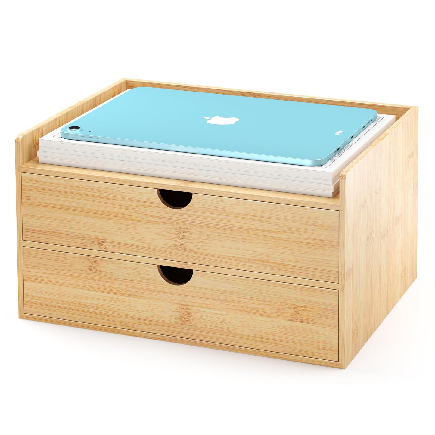 Wisuce Bamboo Desk Drawer Organizer, 2 Drawer Desktop Organizer with Drawers Tabletop Storage