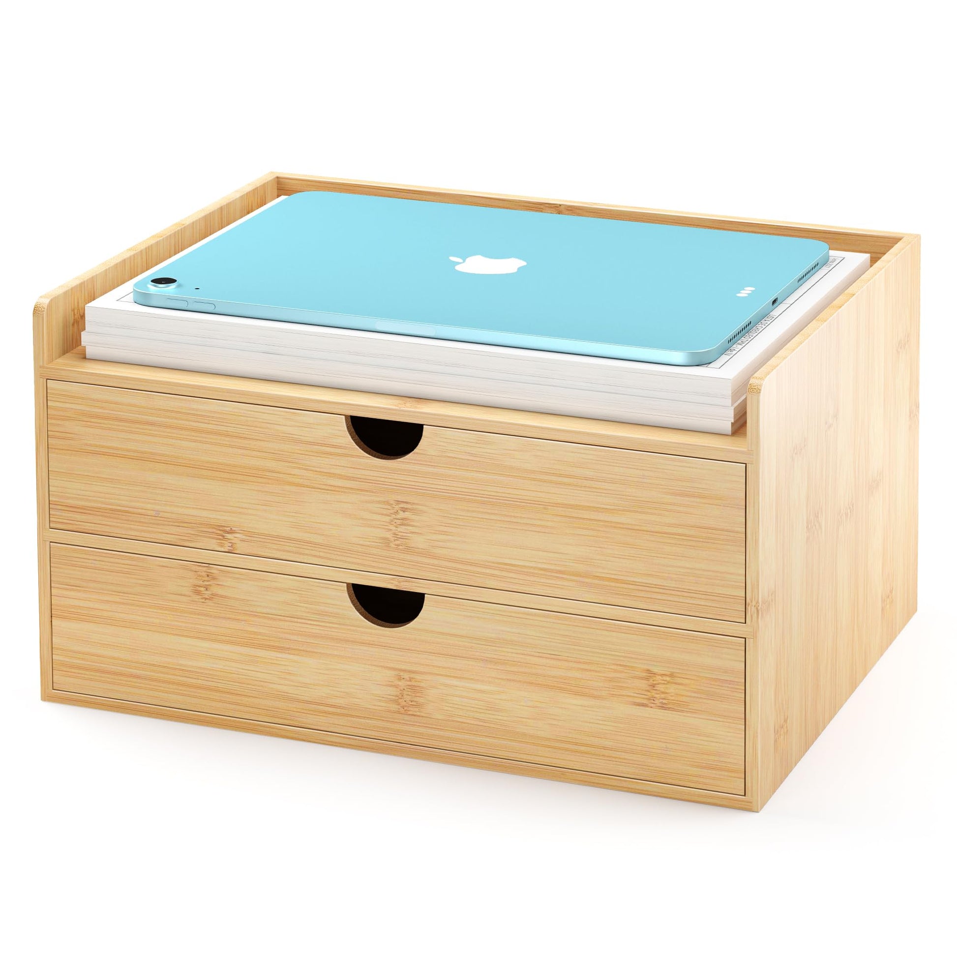 Wisuce Bamboo Desk Drawer Organizer, 2 Drawer Desktop Organizer with Drawers Tabletop Storage