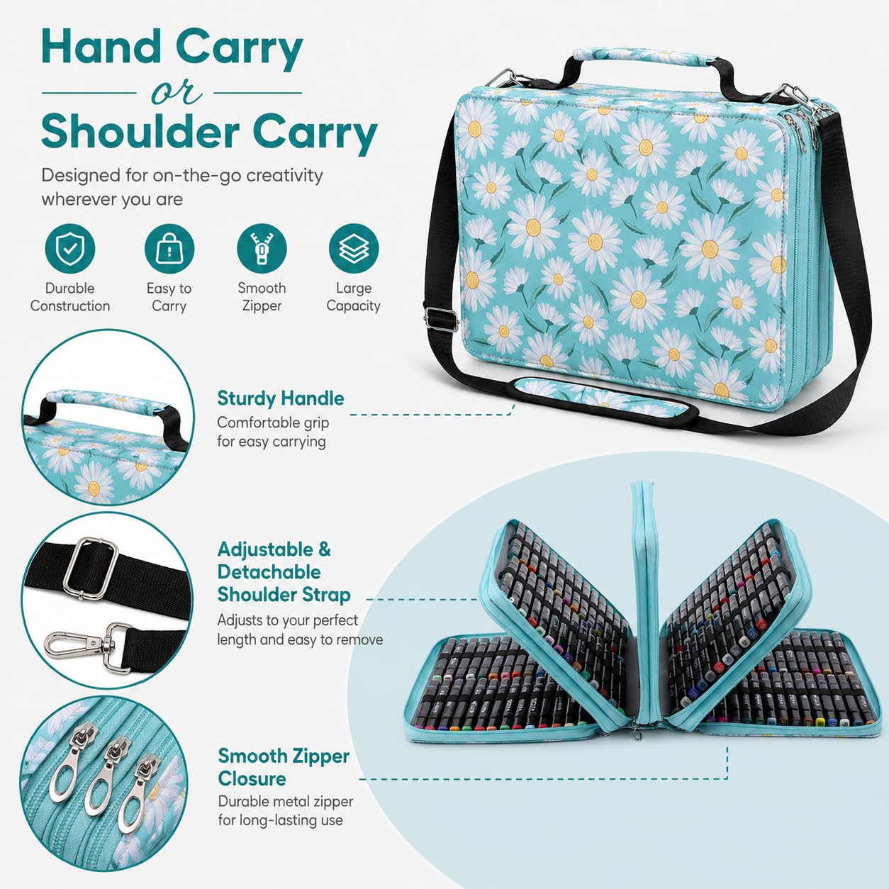 Lbxgap 224-Slot Marker Organizer Bag, 4-Layer Case with Strap