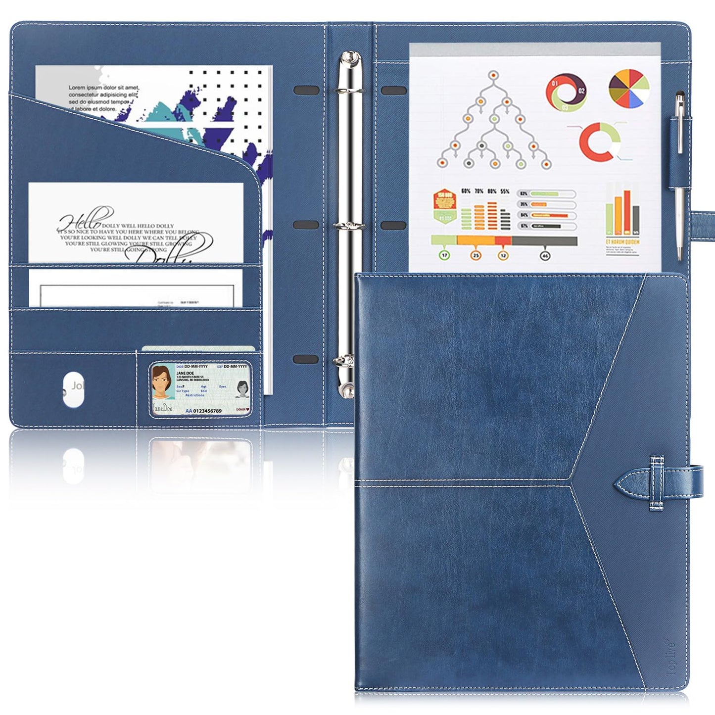 Toplive Padfolio 3 Ring Binder Organizer Business Portfolio Folder for Women, A4/ Letter Size PU