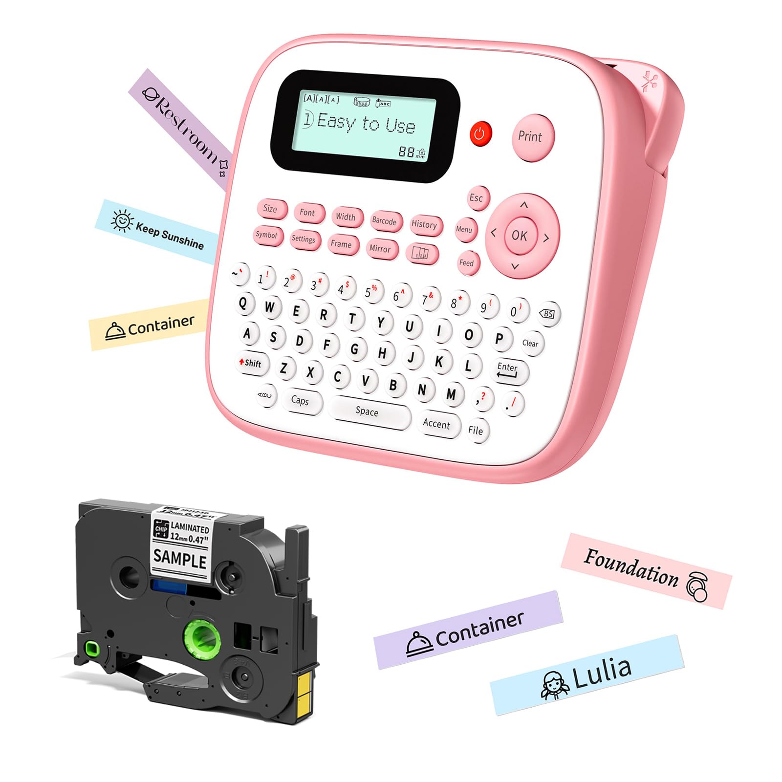 EazeID D210S Pink Label Maker Machine with-Tape, Portable Kids Label Maker