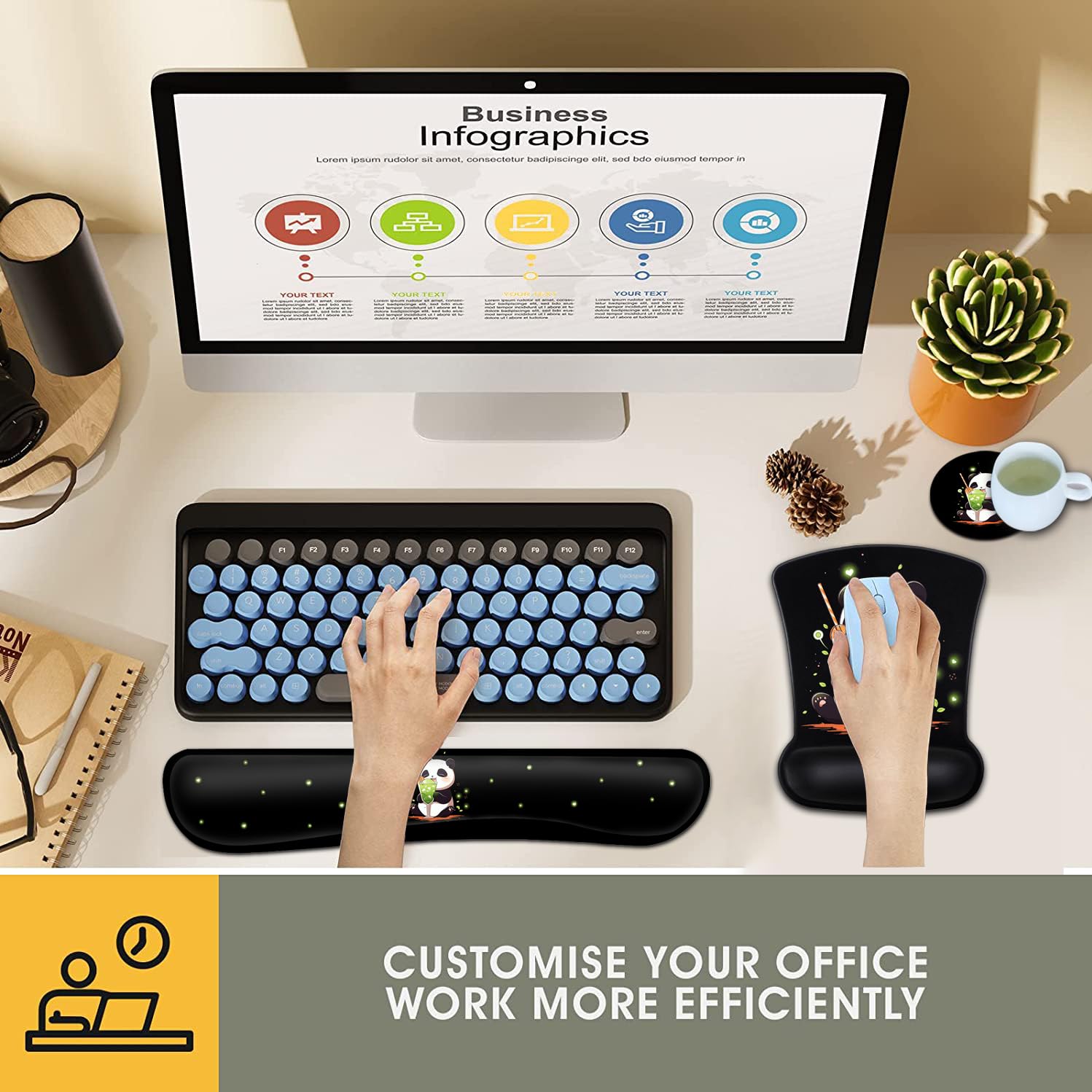 Keyboard Wrist Rest and Mouse Pad Wrist Support Set, Ergonomic Gel Mouse Pad Wrist Rest with