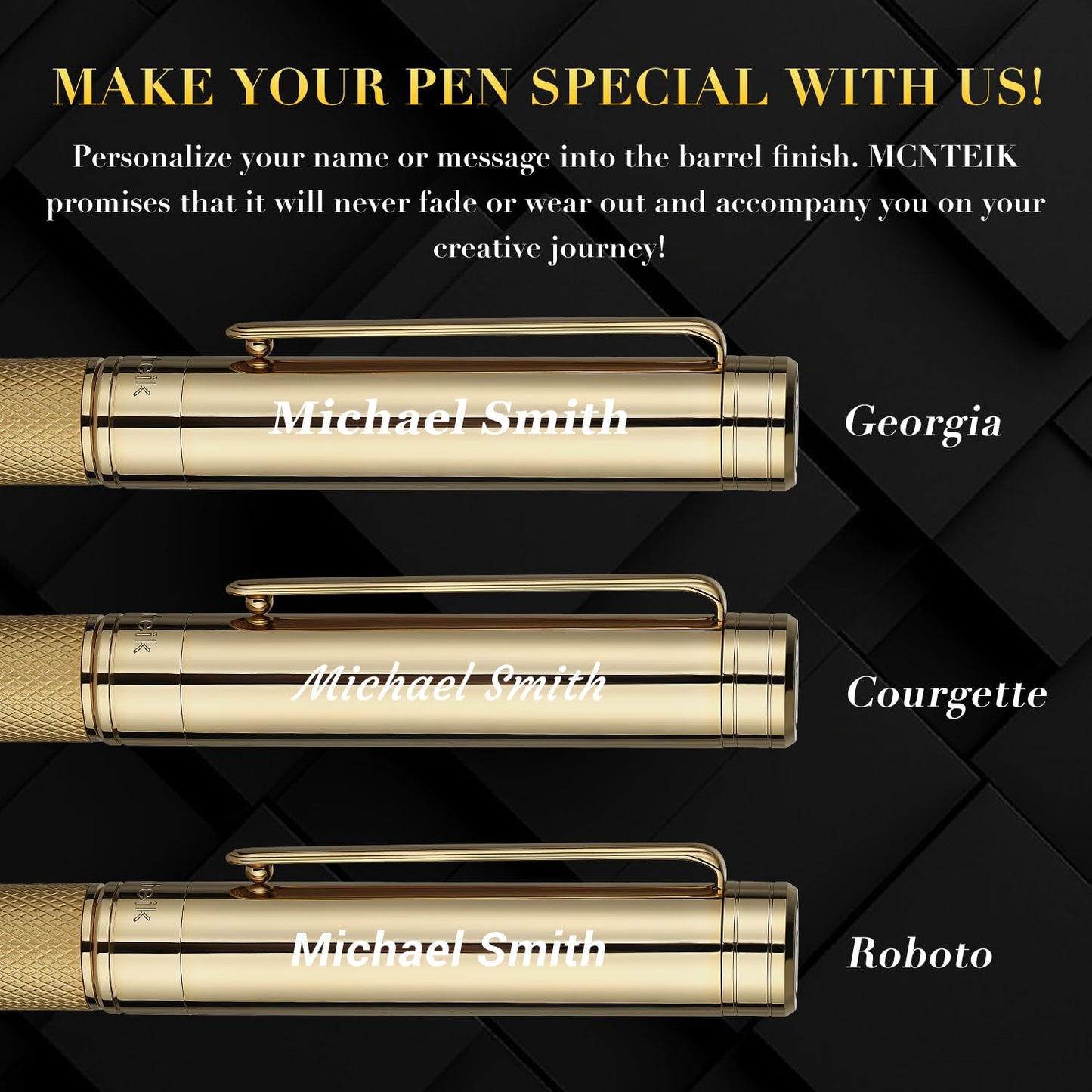 MCNTEIK Gold Personalized Rollerball Pen, Stunning Luxury Pen with Mesh Texture Design and 24K Gold
