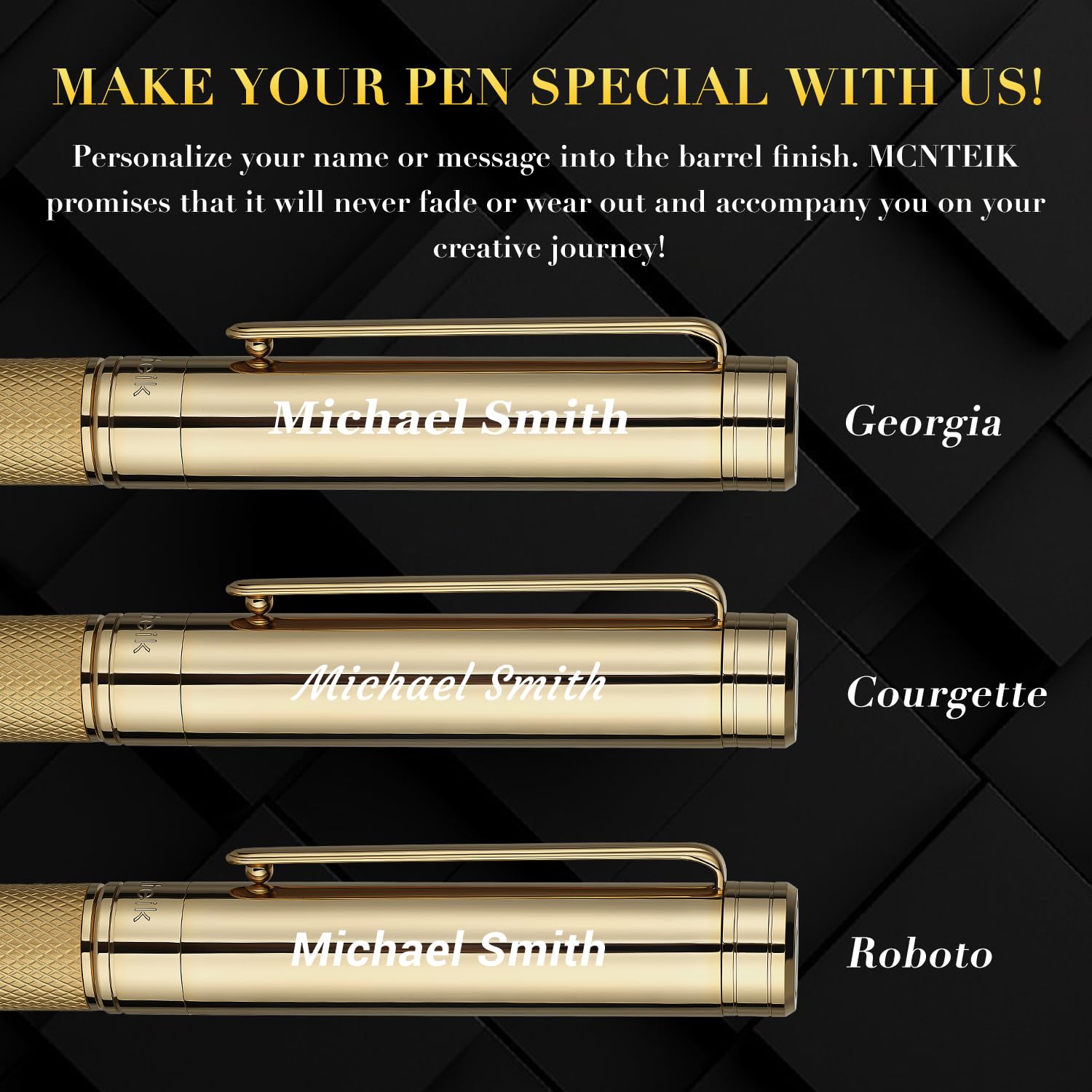 MCNTEIK Gold Personalized Rollerball Pen, Stunning Luxury Pen with Mesh Texture Design and 24K Gold