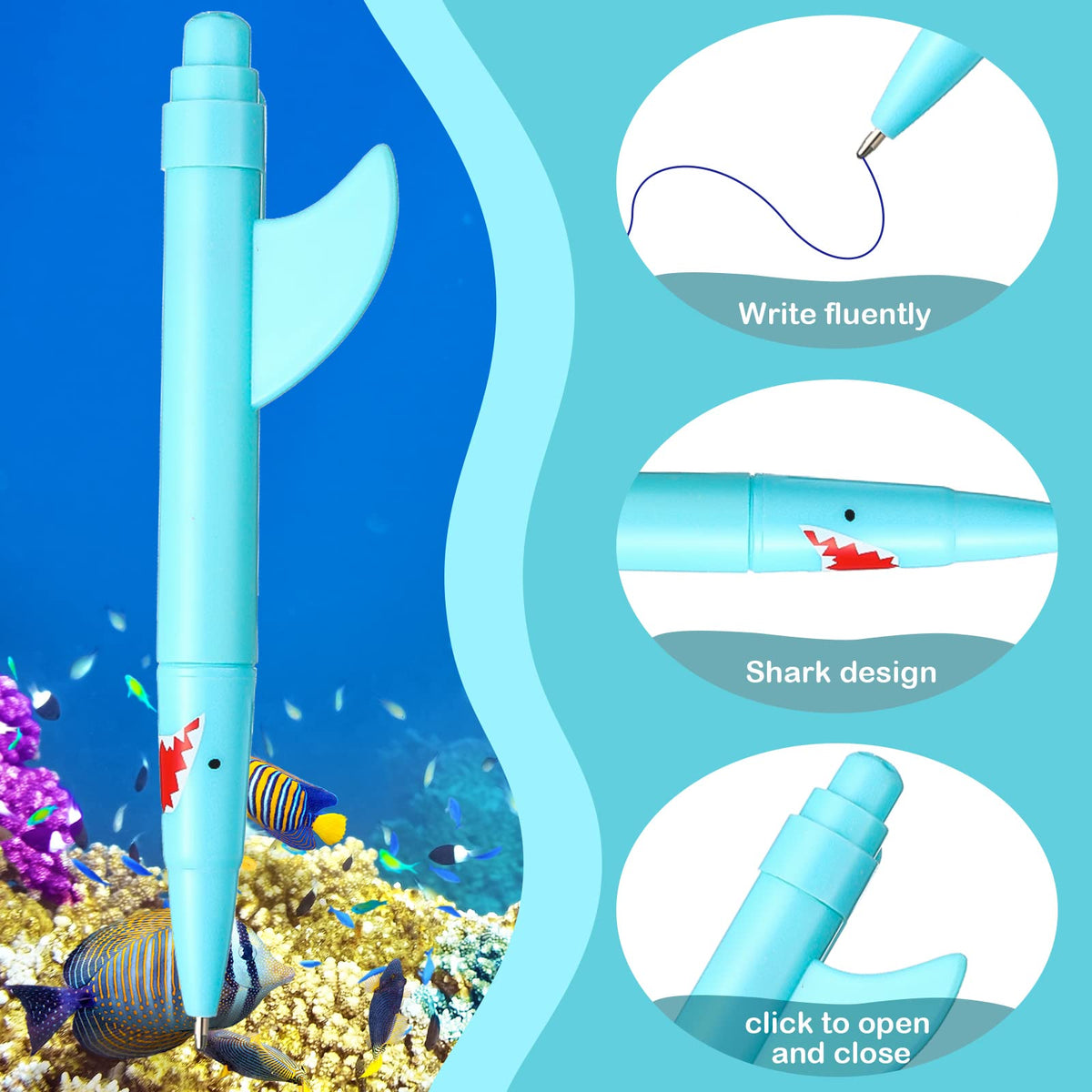 Sinmoe Shark Pens for Kids Cute Fun Pens Bulk Plastic Novelty Shark Pencil Back to School Sharks