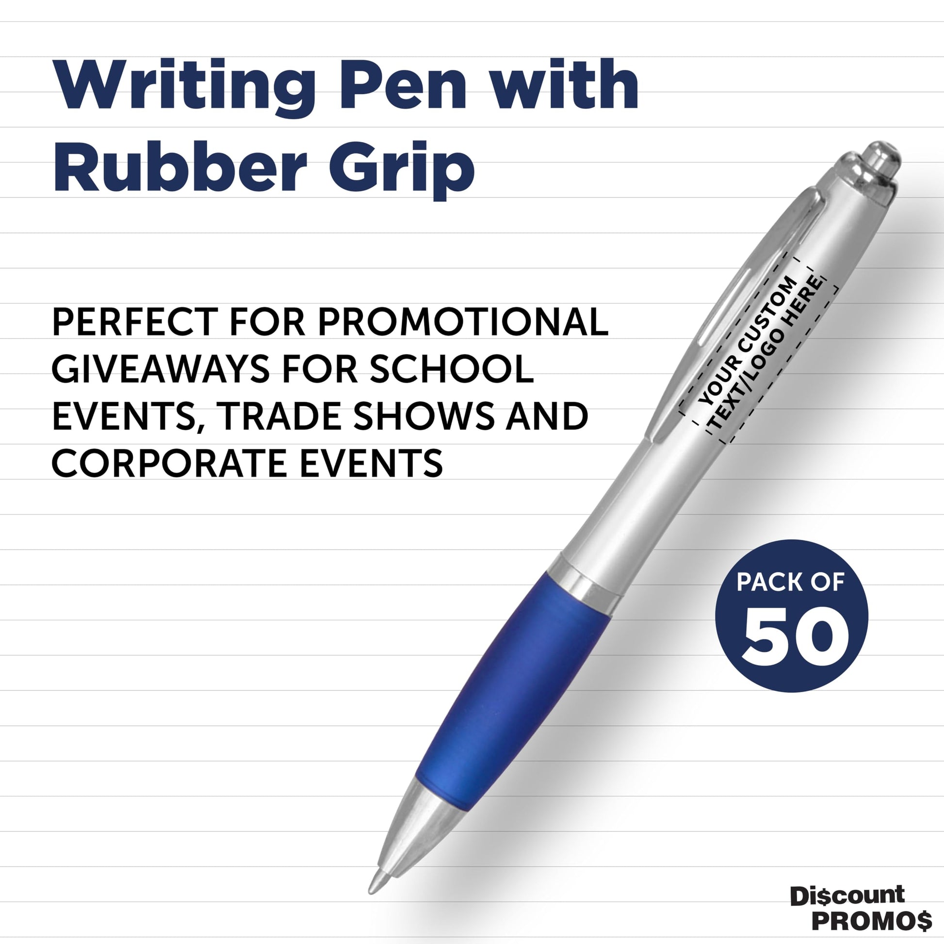 Personalized Ballpoint Pens with Rubber Grip and Click Button, Pack of 50 by DISCOUNT PROMOS