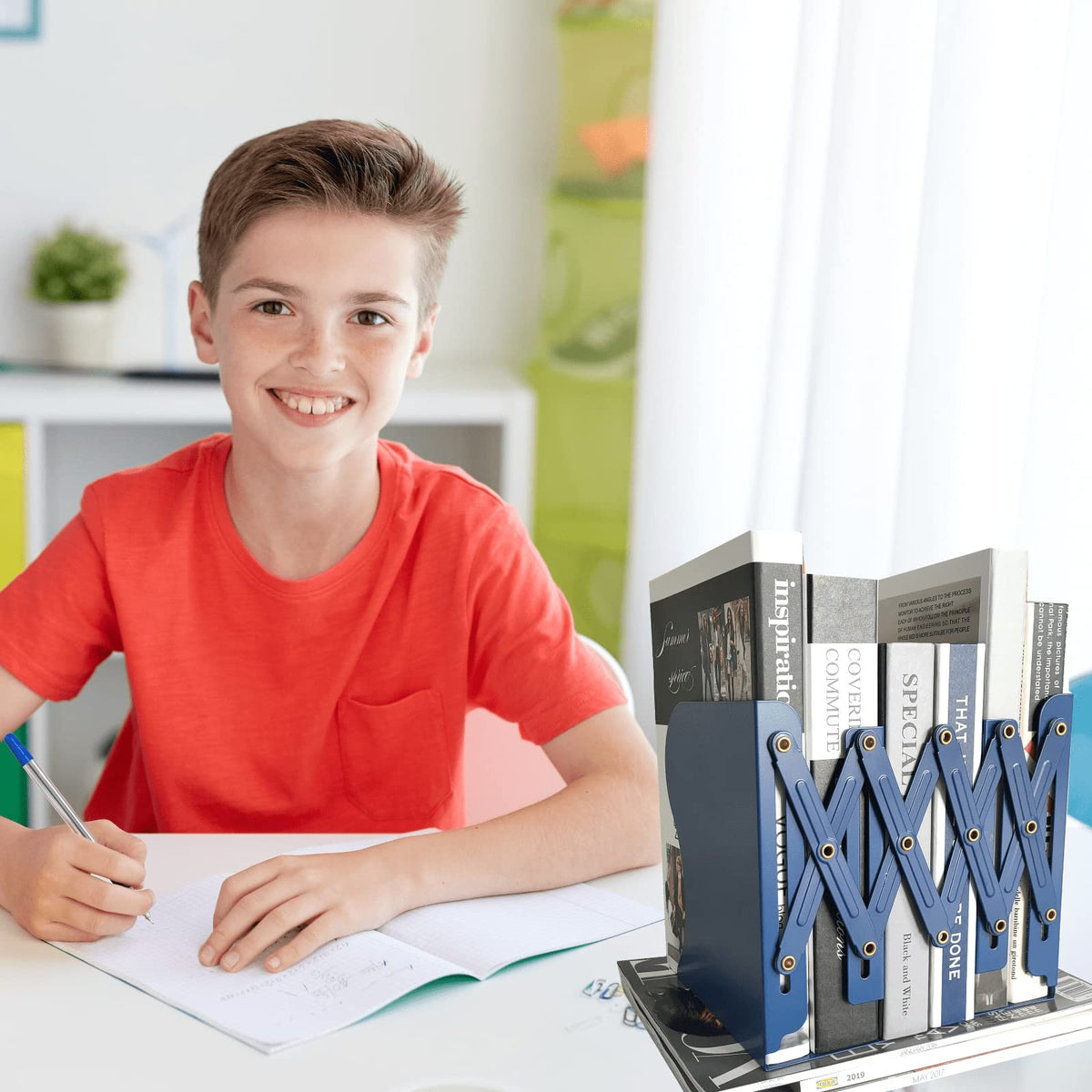 Aobopar Adjustable Metal Book Ends for Shelves Dark Blue