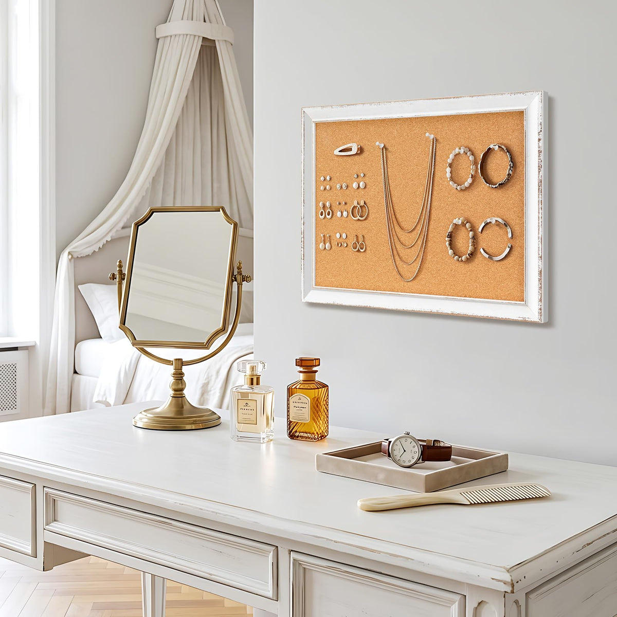 DOLLAR BOSS Distressed White Cork Board, 18"x12" Bulletin Board