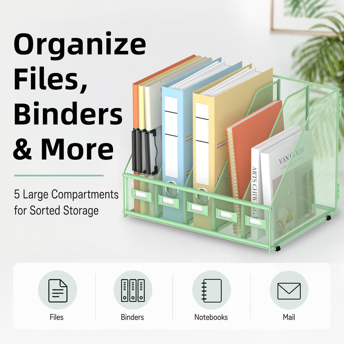 SUPEASY Desk Organizers Metal Desk Magazine File Holder with 5 Vertical Compartments Rack File