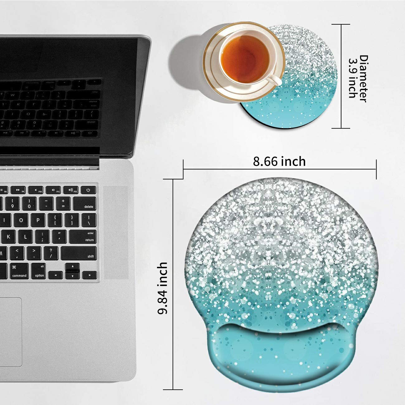 Ergonomic Mouse Pad with Wrist Support Gel, Glitter Blue Sparkle Gaming Mousepad with Wrist Rest