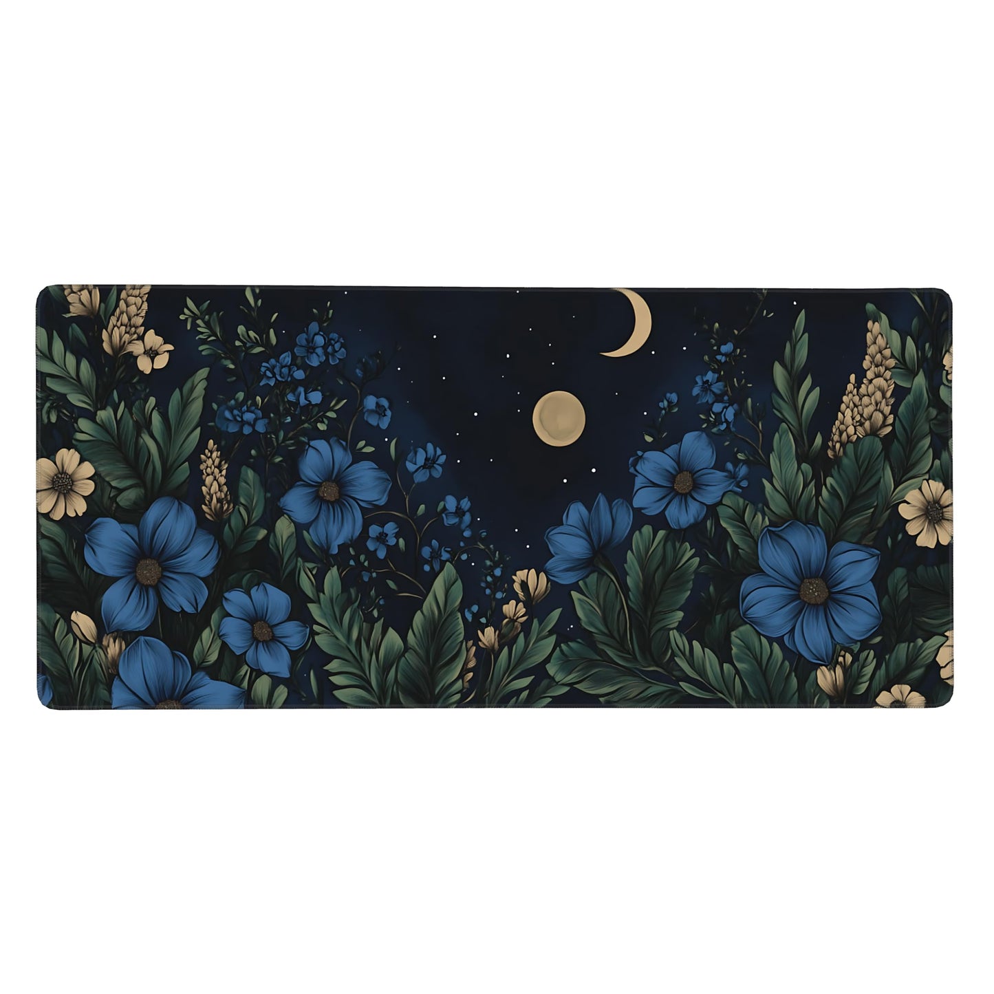 Floral Aesthetic Cosmos Gaming Mouse Pad, Black Blue Vintage Botanical Desk Mat with Anti-Slip Base