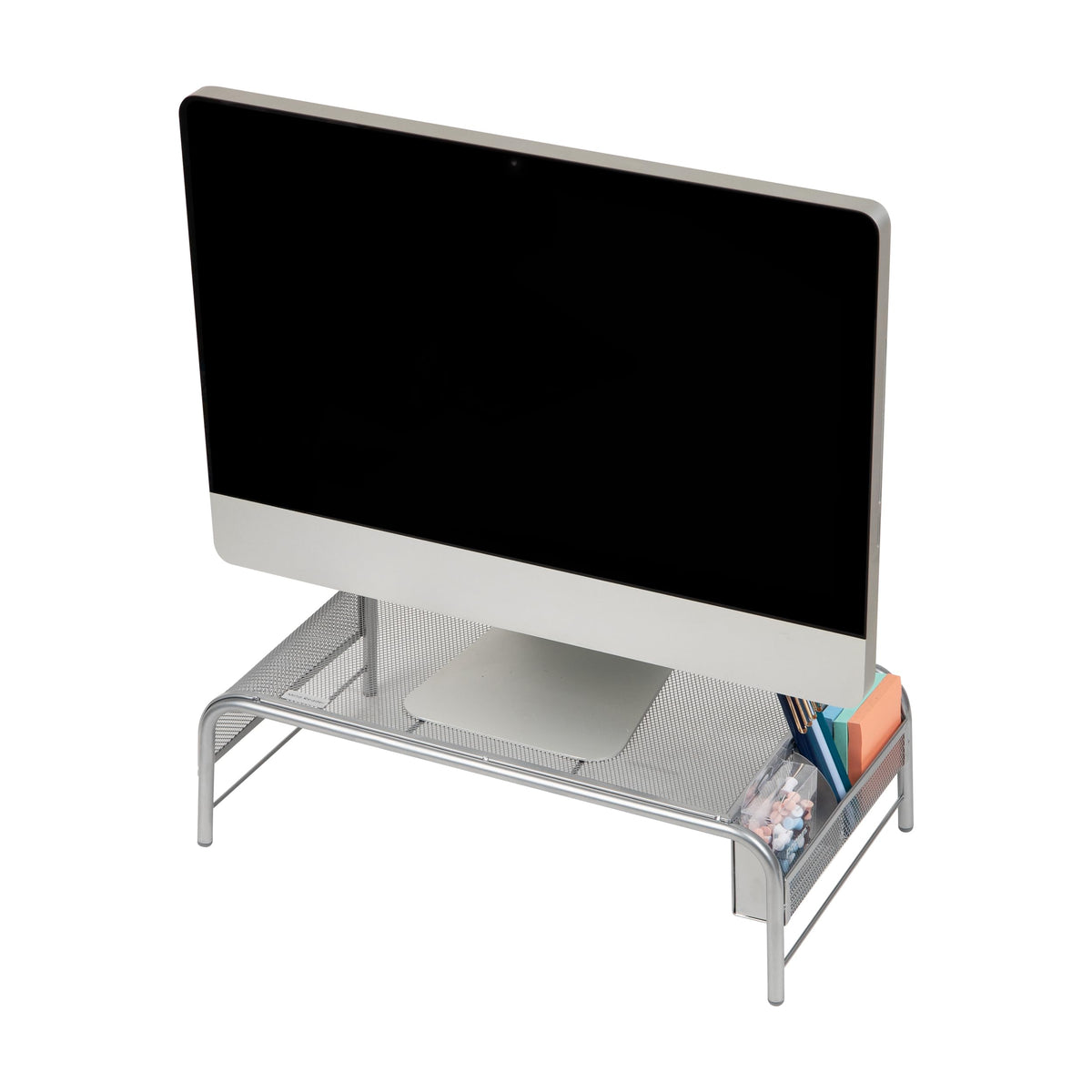 Mind Reader Monitor Stand, Ventilated Laptop Riser, Desktop Organizer, Side Storage, Metal Mesh