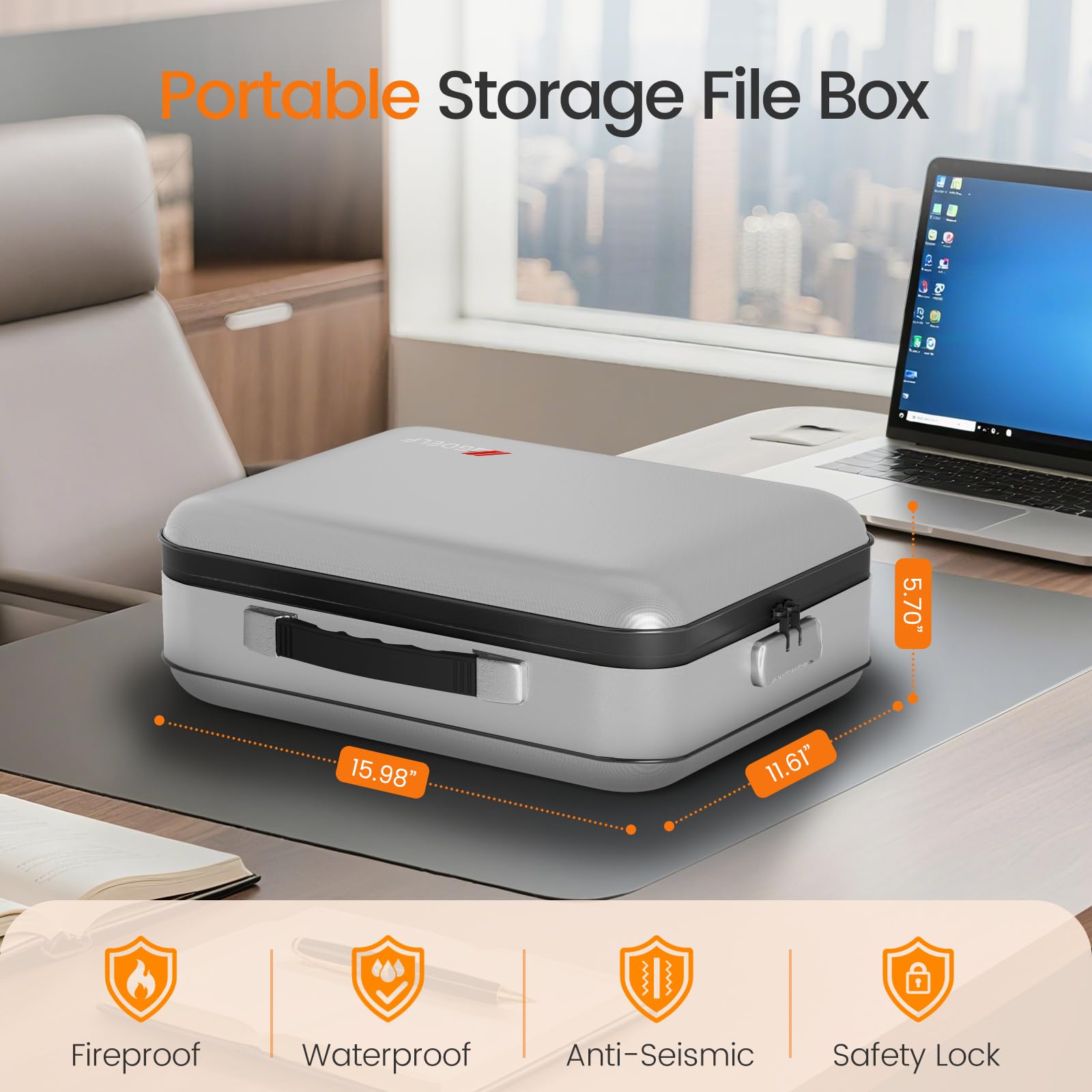 Fireproof Document Box with Lock, 5200°F Fireproof Water Resistant Hard Case File Organizer Safe