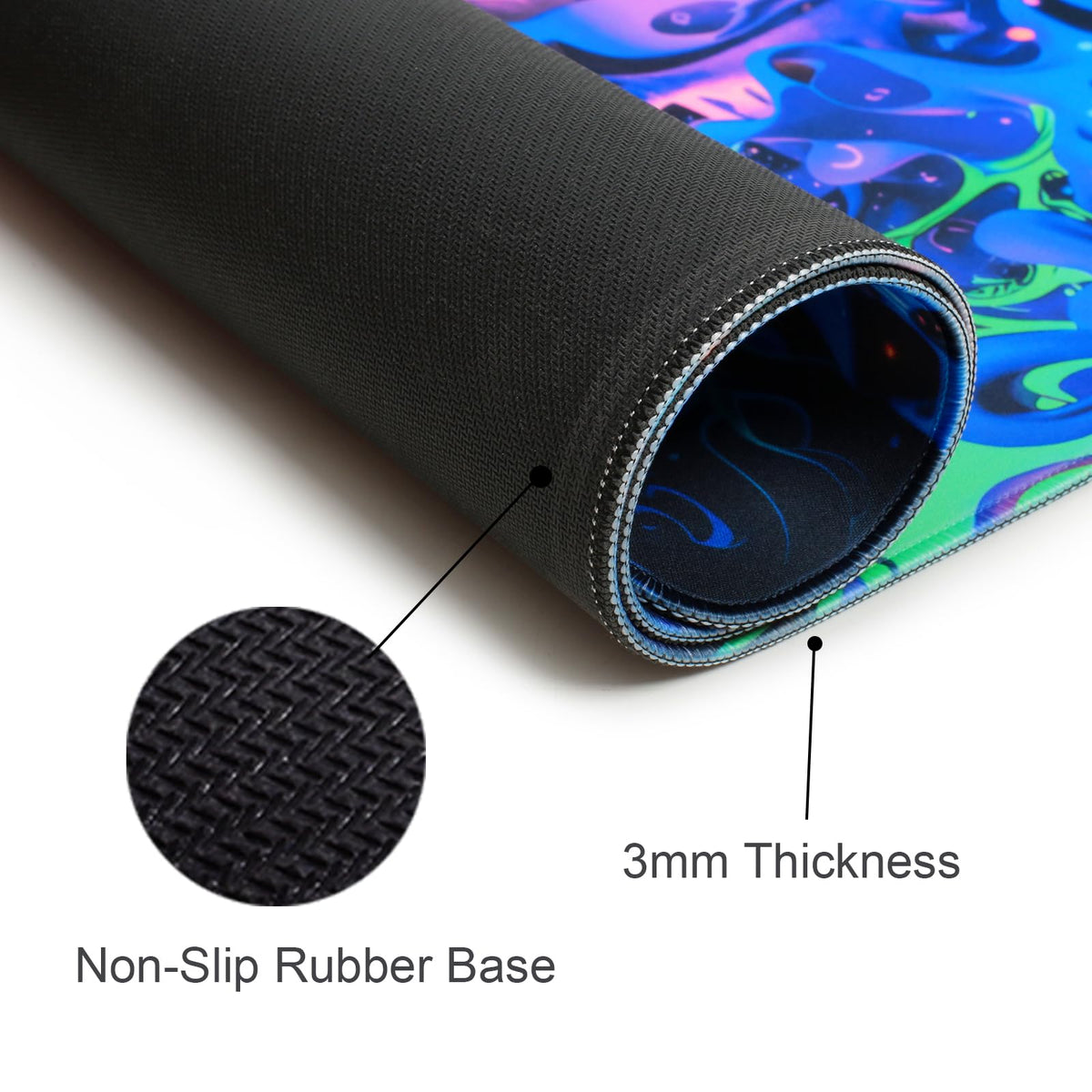 Simpkeely Horror Skull Mouse Pad, Large Waterproof Blacklight Colorful Skeleton Neon Gaming
