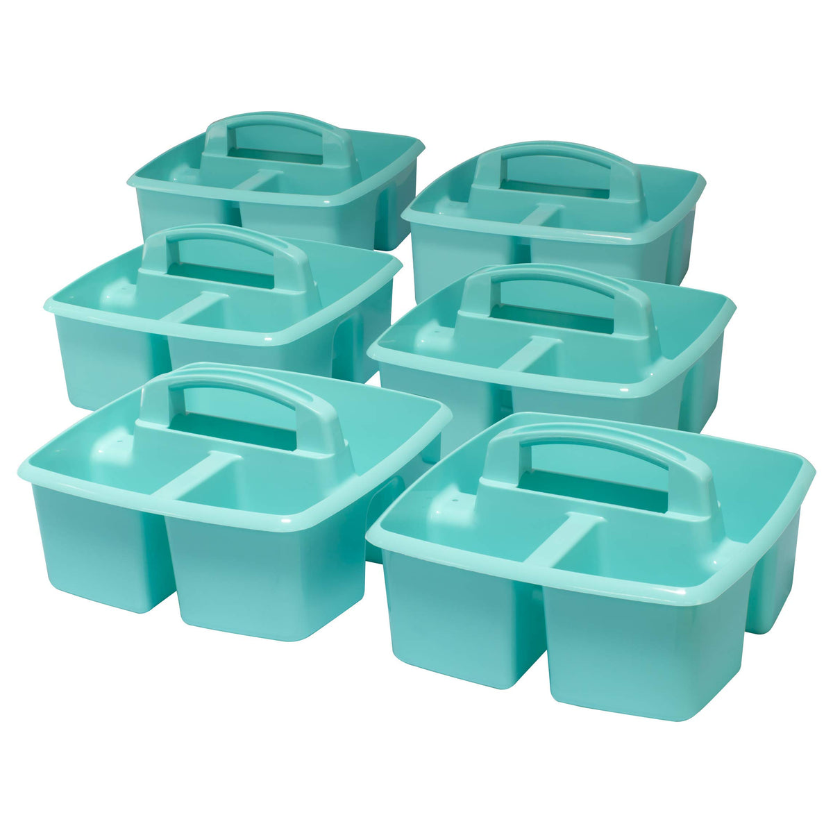 Storex 3-Compartment Small Caddy – Multipurpose Classroom Organizer with Handle, Aquamarine, 6-Pack