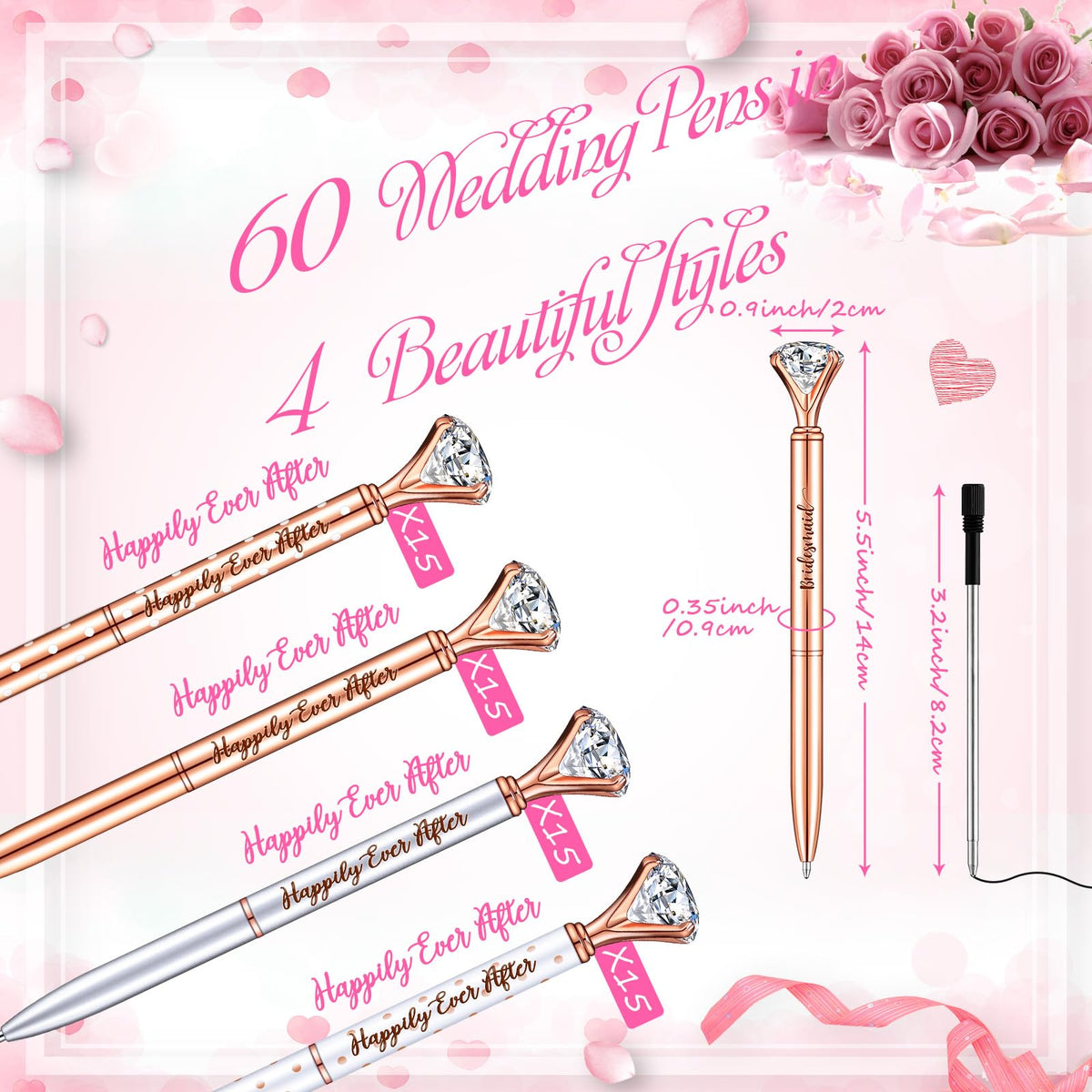 Yexiya 60 Pcs Bridal Shower Gifts Wedding Diamond Pens for Guests