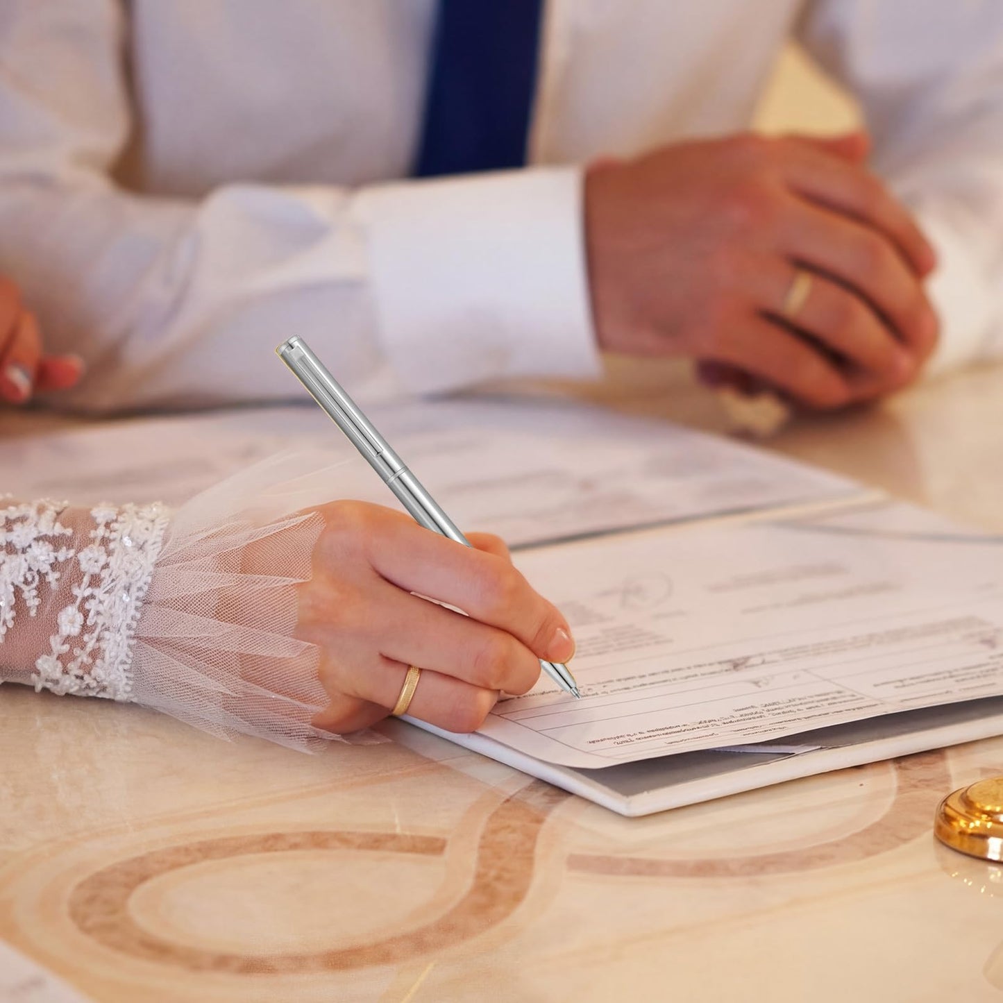 Zonon 50 Pieces Silver Metal Slim Ballpoint Pens Bulk, 1mm Black Ink