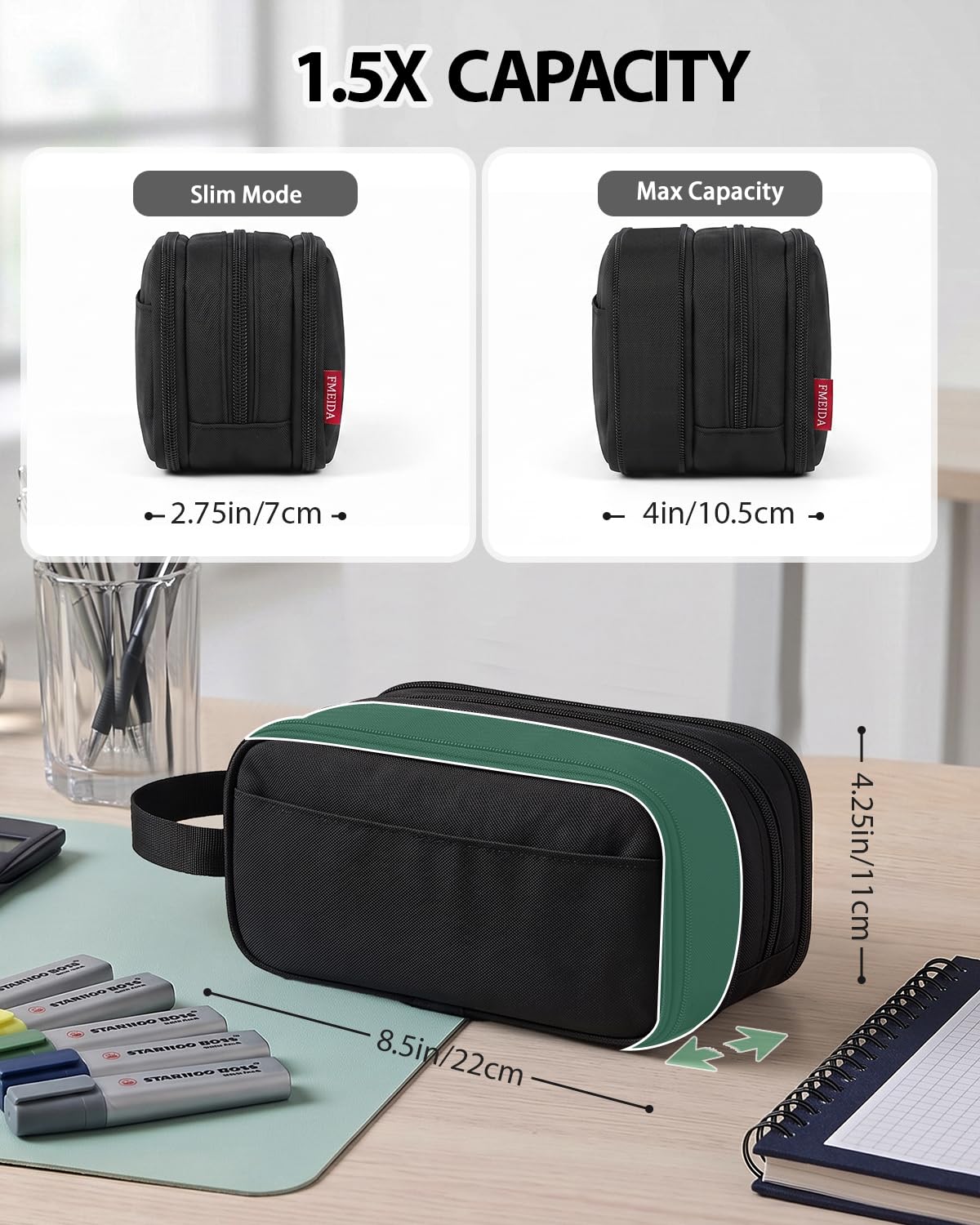 Fmeida Pencil Case Pouch Expandable - Extra Large Pencil Pouch Aesthetic Pencil Bag Office