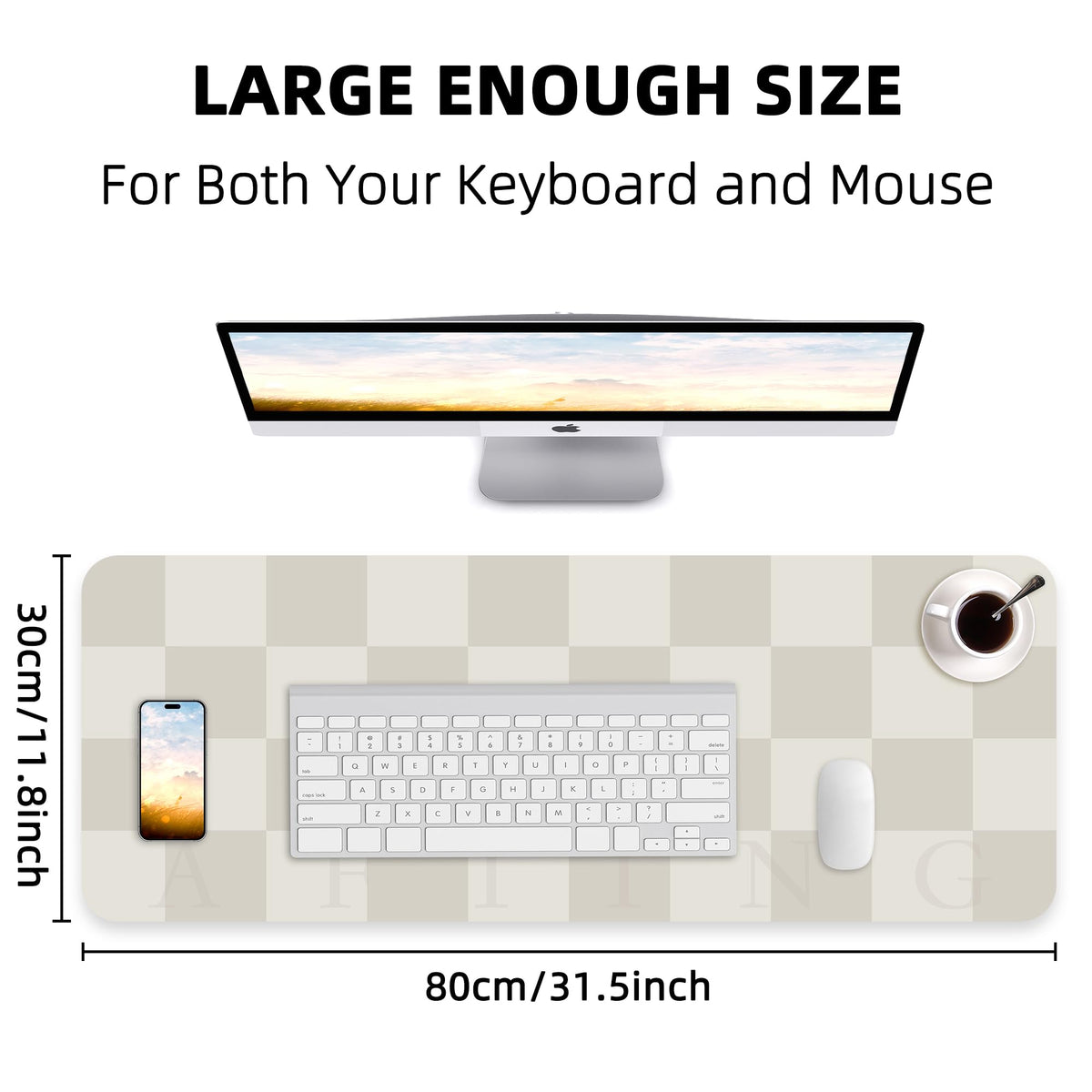 AFIING Leather Desk Mat, 31.5"x12", White Grey