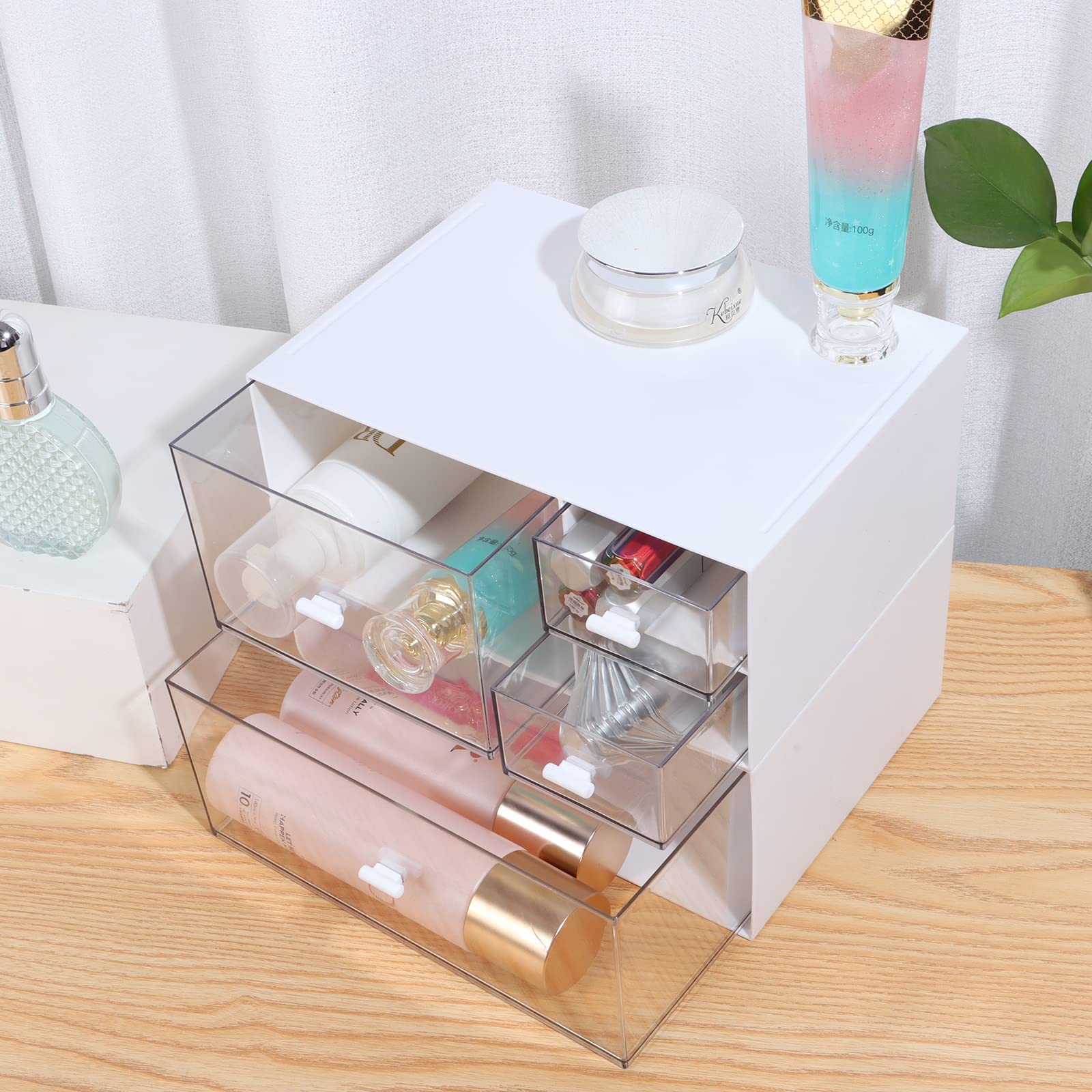 OSteed Stackable Storage Drawers, Office Desk Organizer with 4 Mix Drawers