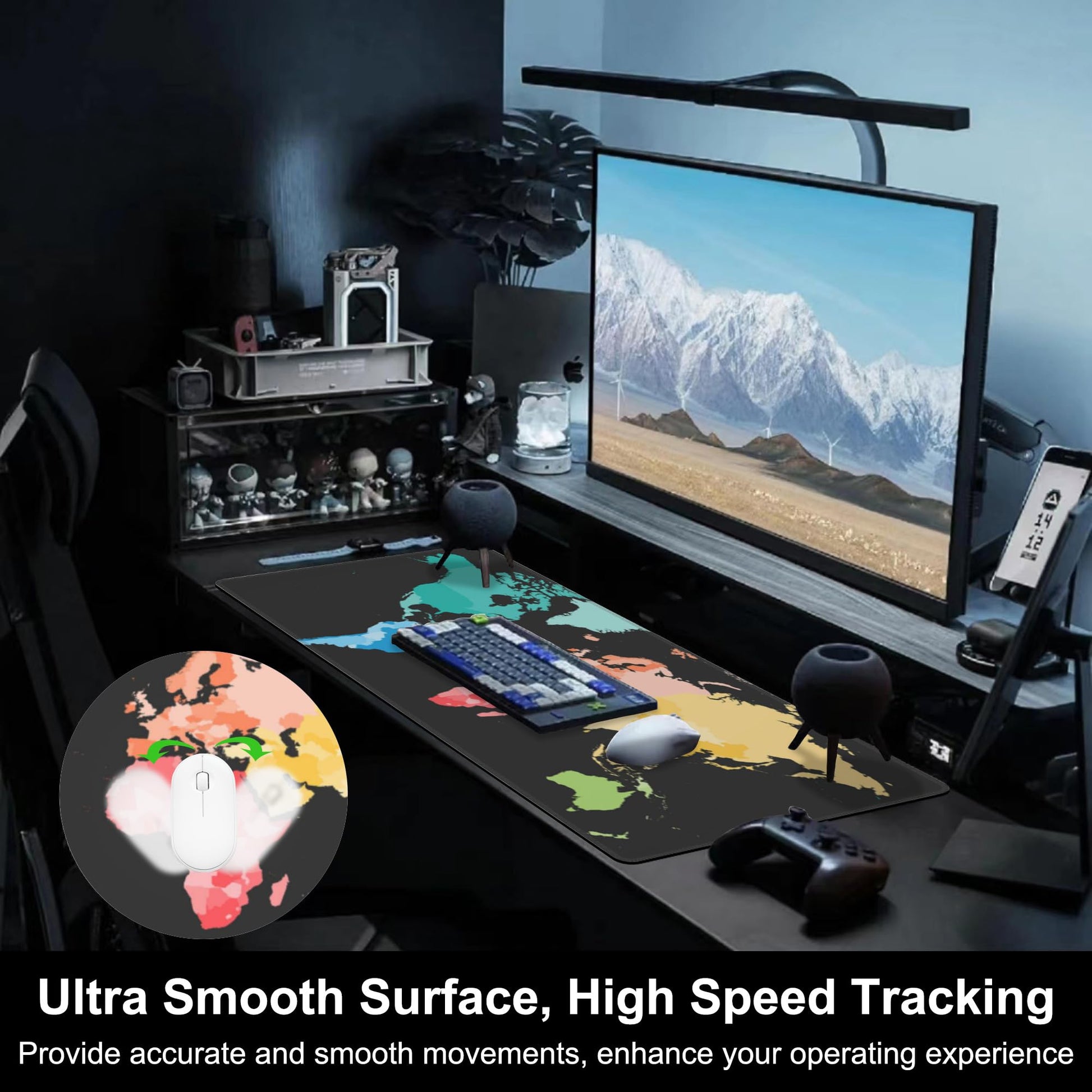 Mouse Pad, Large Colorful World Political Map Desk Mat, Extended Non-Slip Gaming Keyboard Mousepad