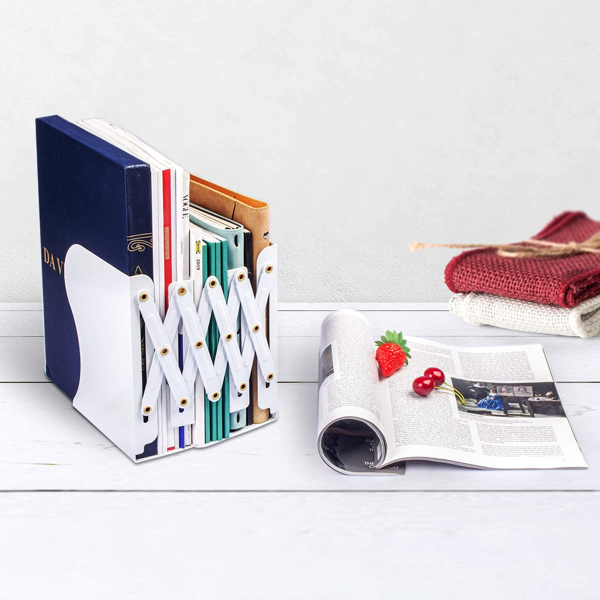 Aobopar Adjustable Metal Book Ends for Shelves White