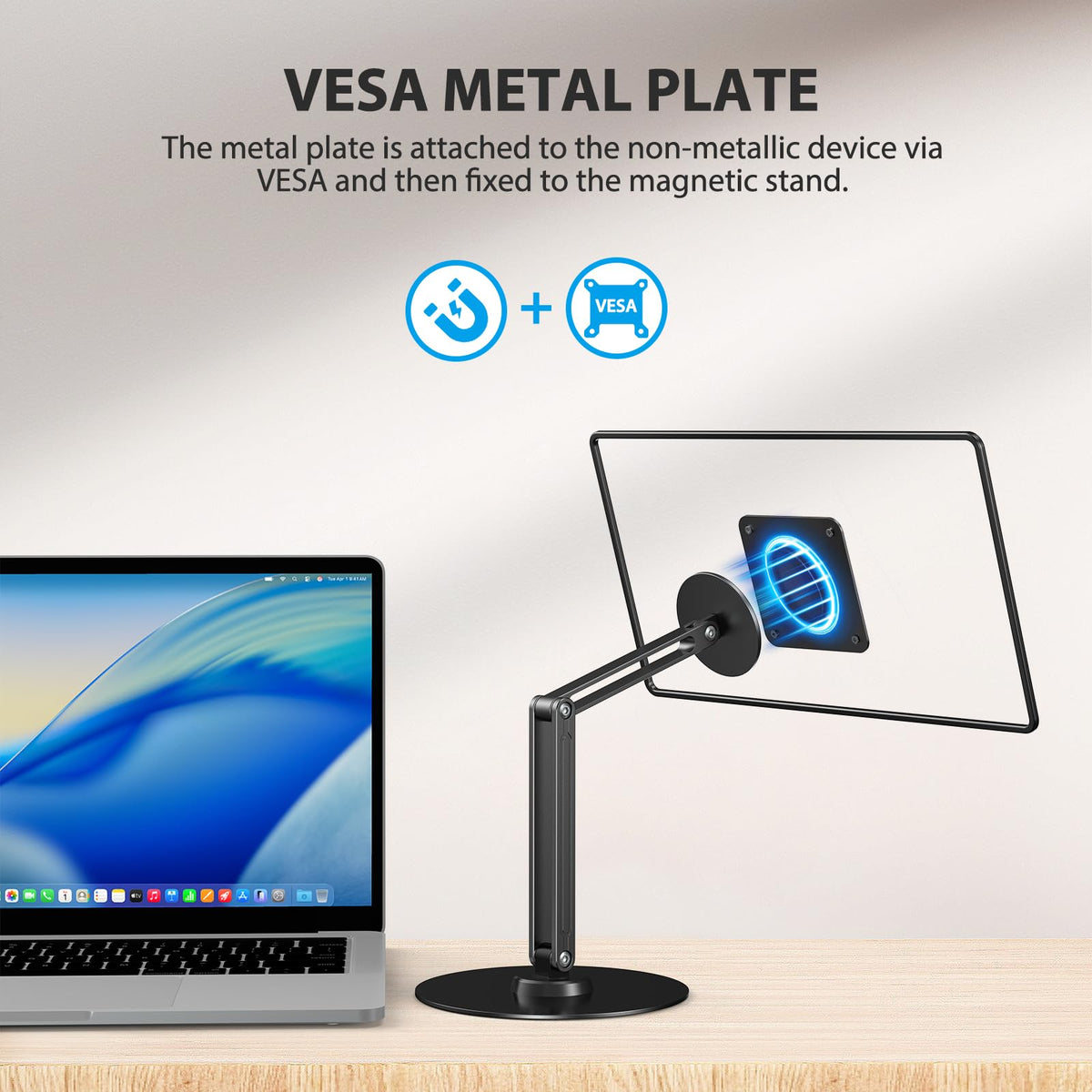 UPERFECT Magnetic VESA Stand, Adjustable Aluminum Arm for Portable Monitor